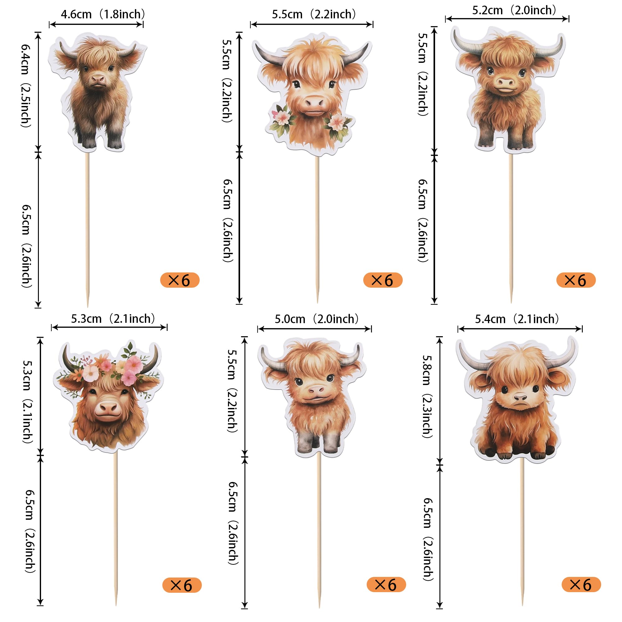 Rsstarxi 36 Pack Highland Cow Cupcake Toppers Double Sided Brown Highland Cow Farm Animal Cupcake Picks for Highland Cow Baby Shower Birthday Party Cake Decorations
