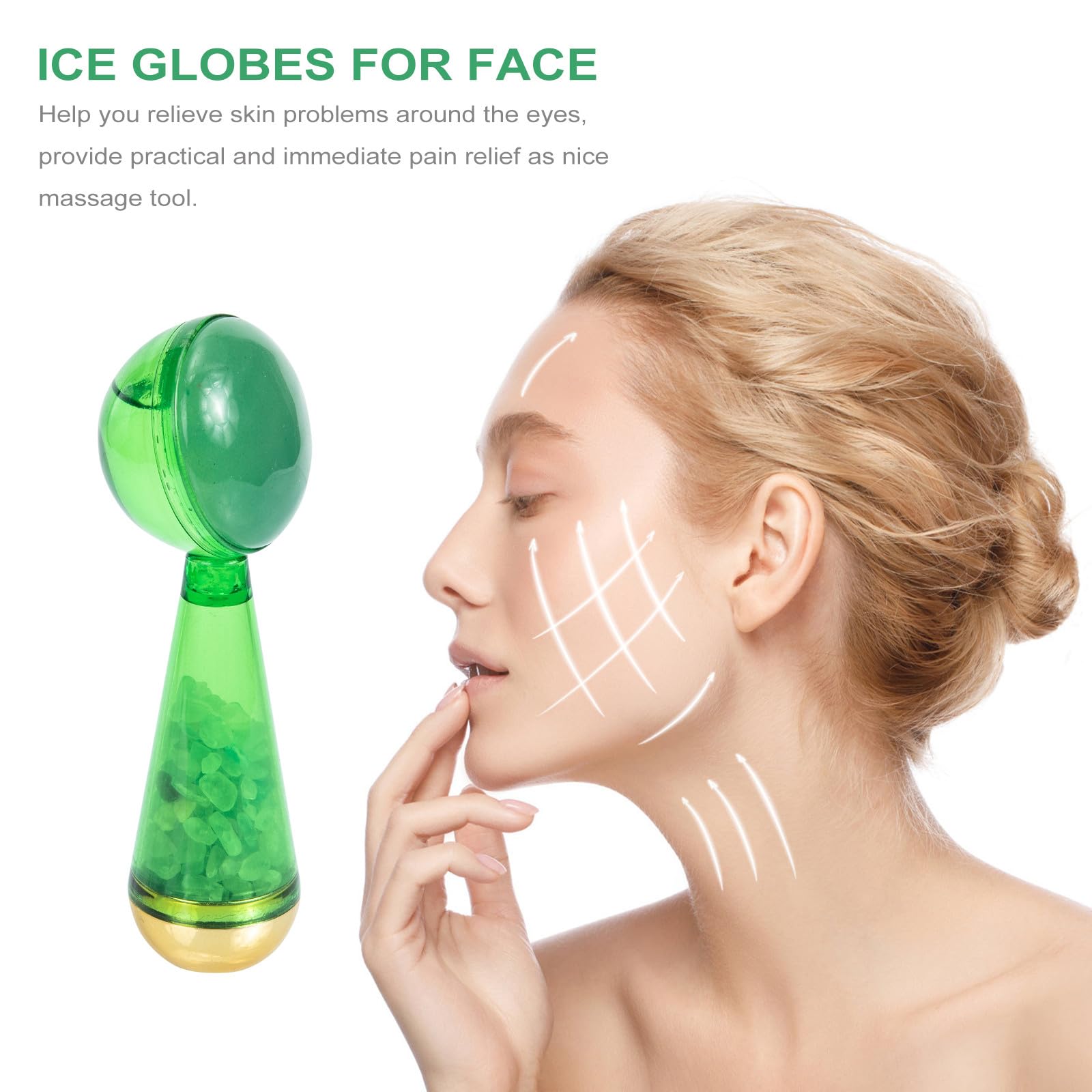 HOMSFOU Bola de Hielo Facial de Jade Verde, Globos Faciales Refrescantes para Cuidado Piel, Rodillo de Hielo para Reducir Hinchazón y Ojeras, Frío para Rostro y Ojos