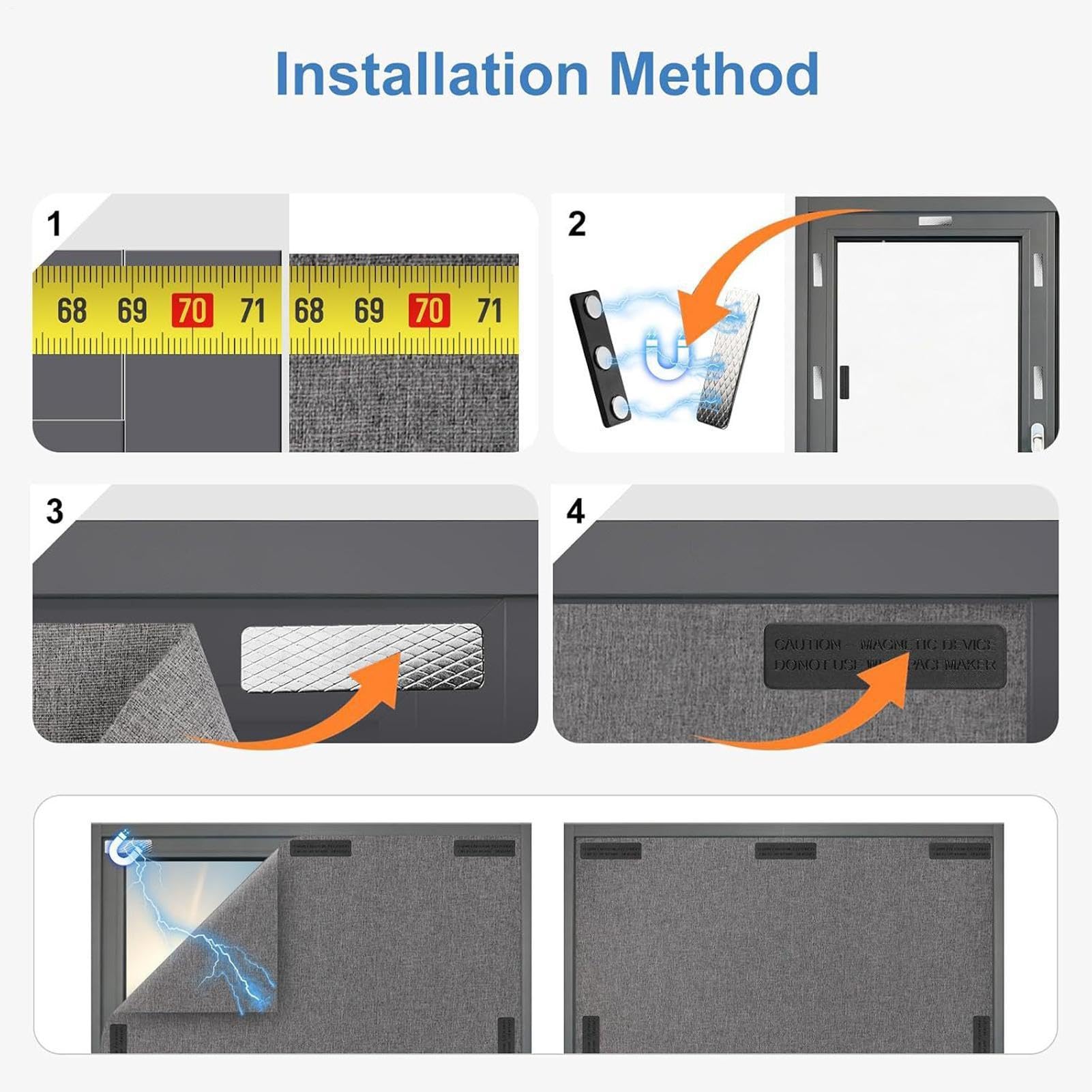 Store occultant magnétique en tissu avec protection UV et lavable en