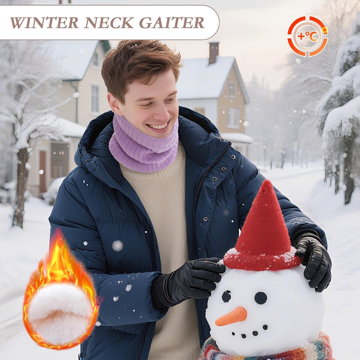 Neck Warmer Gaiter, Winter Fleece Lined Face Mask Scarf for Men Women, Thick Warm Cold Weather Running Ski Neck Cover - Image 5
