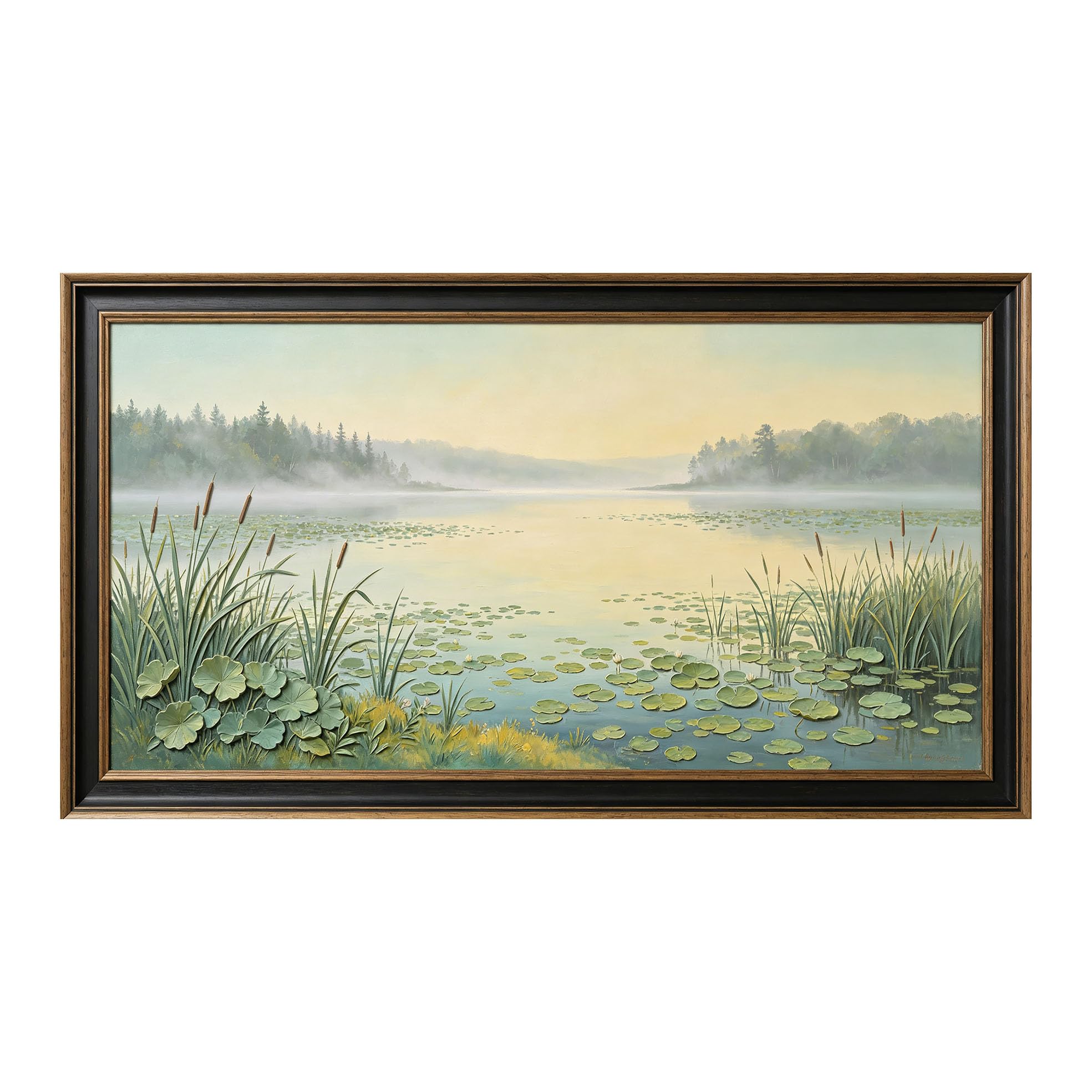 Yzpallescene 3D Framed Wall Art 50cm×100cm Misty Lake Seascape Impressionist Oil Painting Large Size SelfAdhesive Removable Wall Decor Prints Artwork for Living Room Bedroom Office