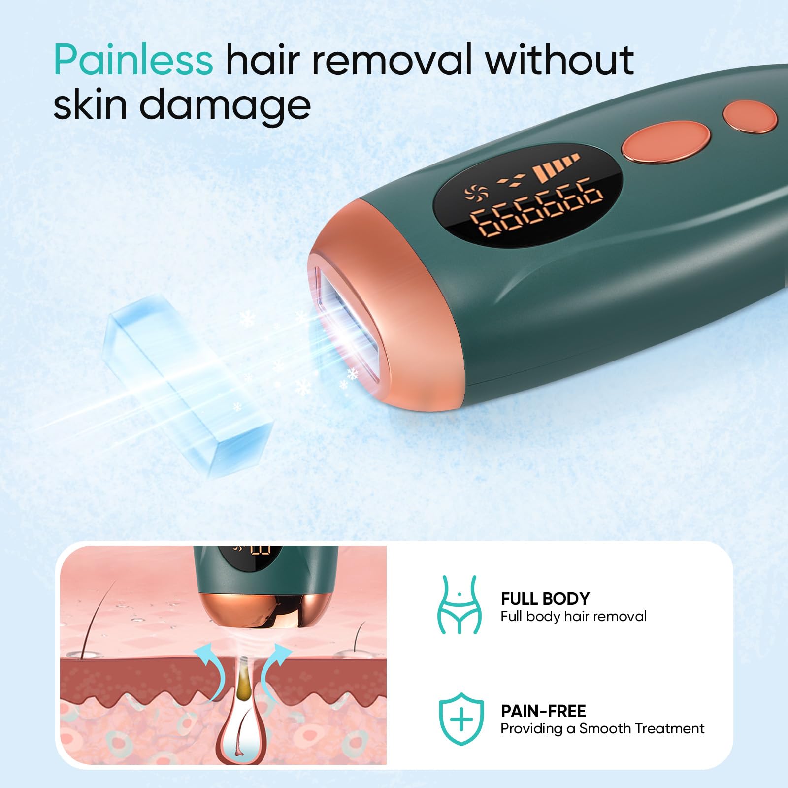Épilateur Lumière Pulsée, Appareils IPL Épilation Laser, Épilation Laser avec Refroidissement,Épilateur sans douleur pour le visage, les aisselles, les bras, les jambes et le corps, Maillot
