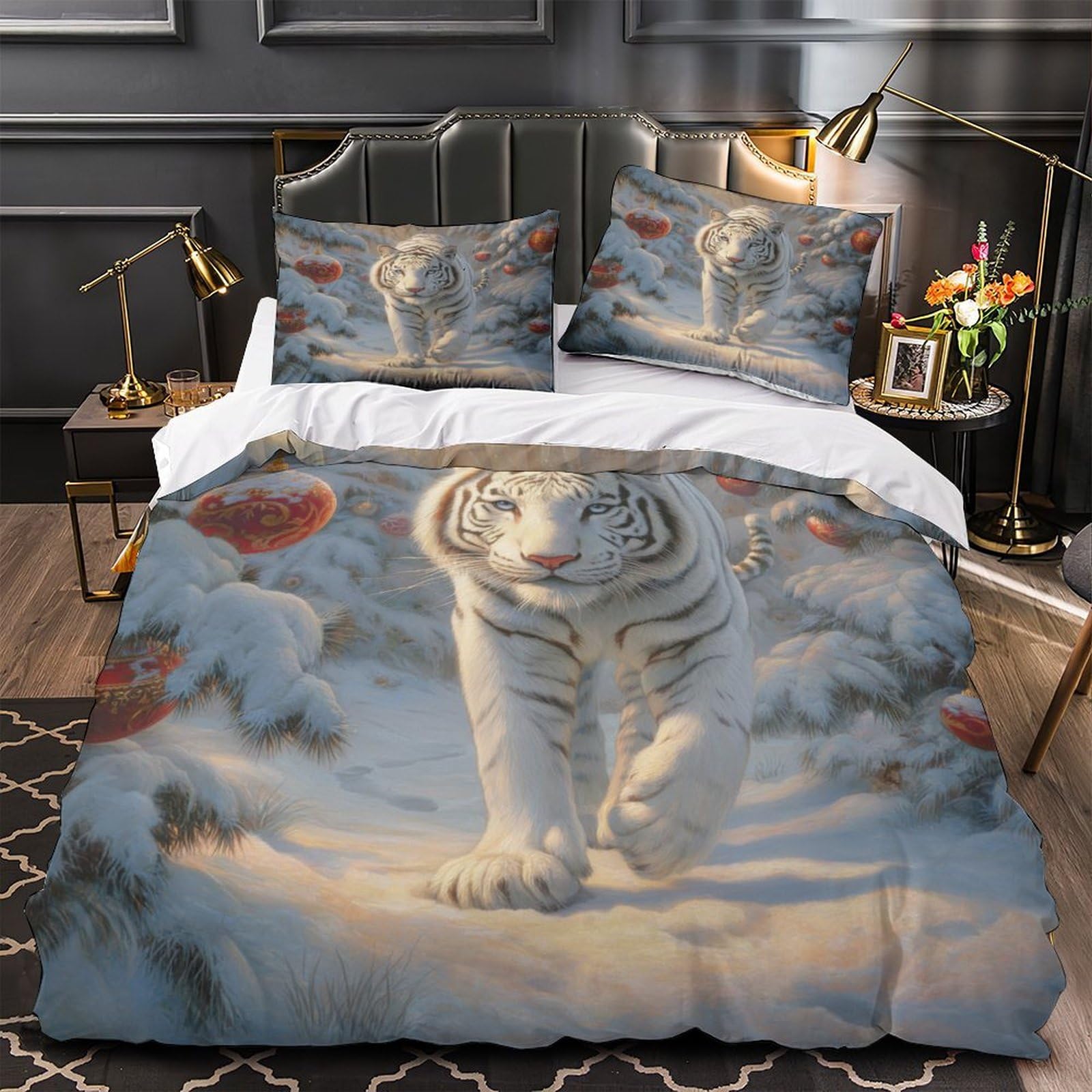 Parure de lit caniche blanc housse de couette 3D pour les couples amoureux