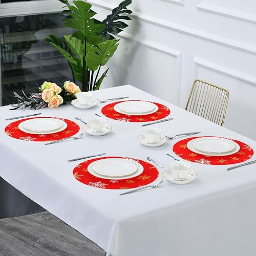 Miniatura 7 de Gold White Snowflake Round Placemats Set of 6, 15.4 Inch Elegant Table Mats, Non-Slip Heat Resistant for Daily Dining Holiday Decor, Washable