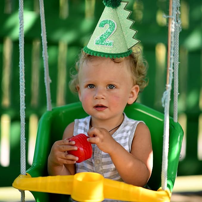 Sombrero de cumpleaños dinosaurio verde para niños y bebés miniatura 2