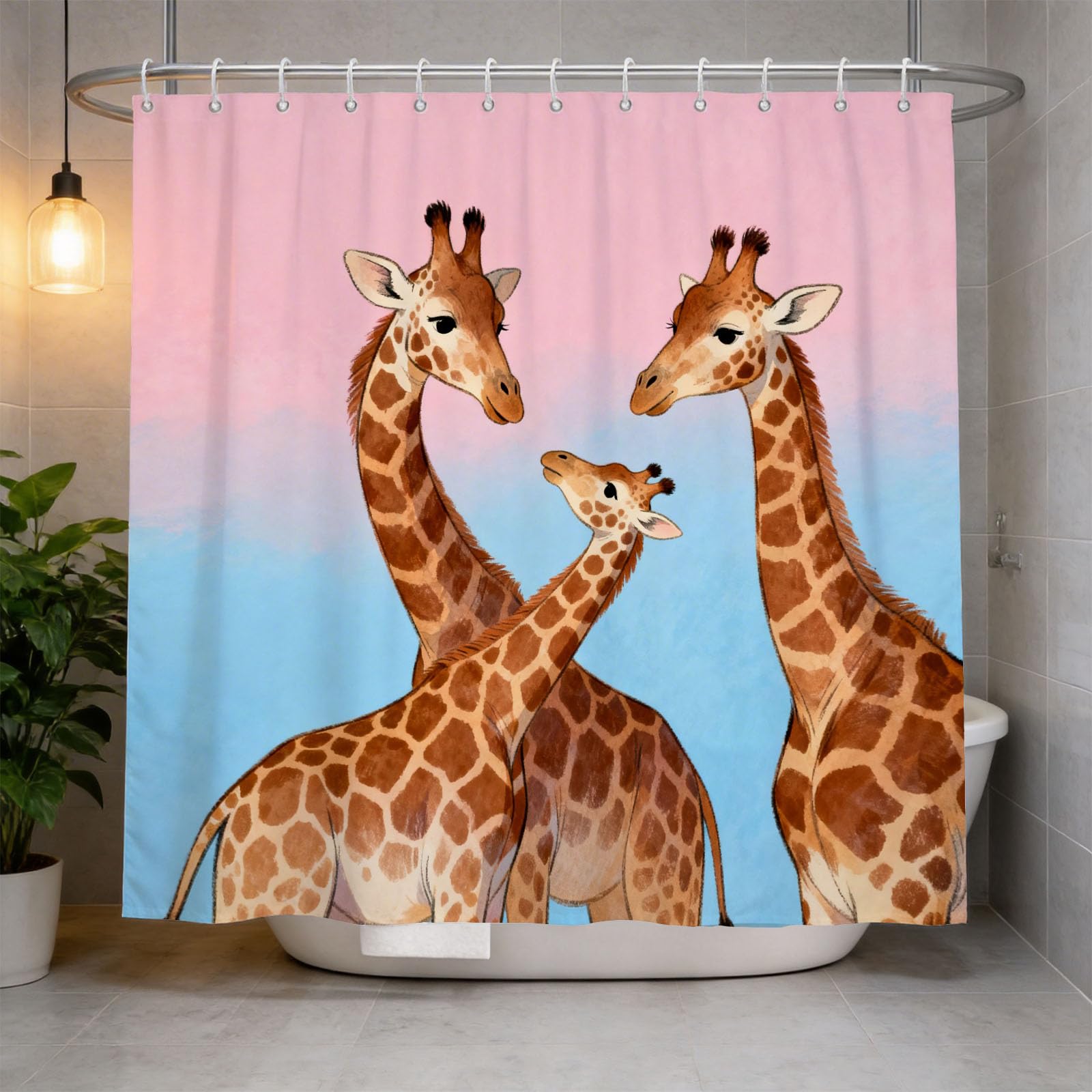 Hongduo 3D Giraffe Shower Curtain for Stalls Bathtubs Lovely Bathroom Decor Shower Curtain Set Polyester Fabric Waterproof 200x200cm/79X79 Inch with Hooks