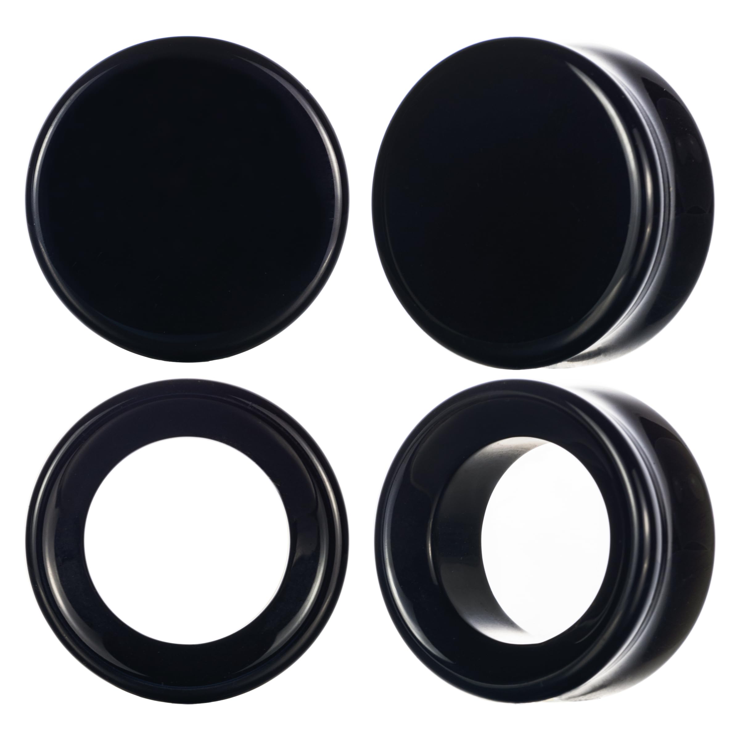 BAOSUOX Obsidian Ear Gauges Set, 4 Pack Glossy Black Plugs & Tunnels, Mirror Polished Volcanic Stone (size 00G-1")
