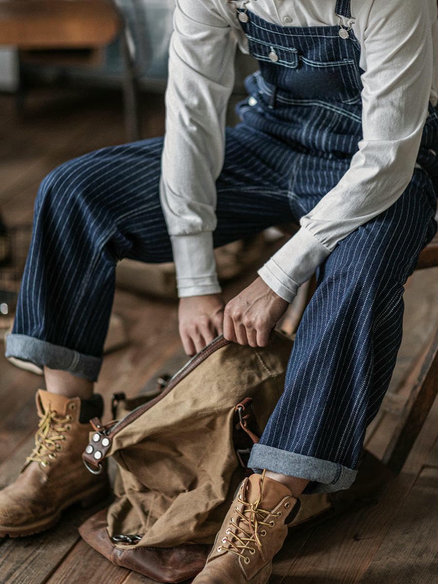 Męski amerykański styl vintage szerokie nogawki w paski denim odzież robocza kombinezony