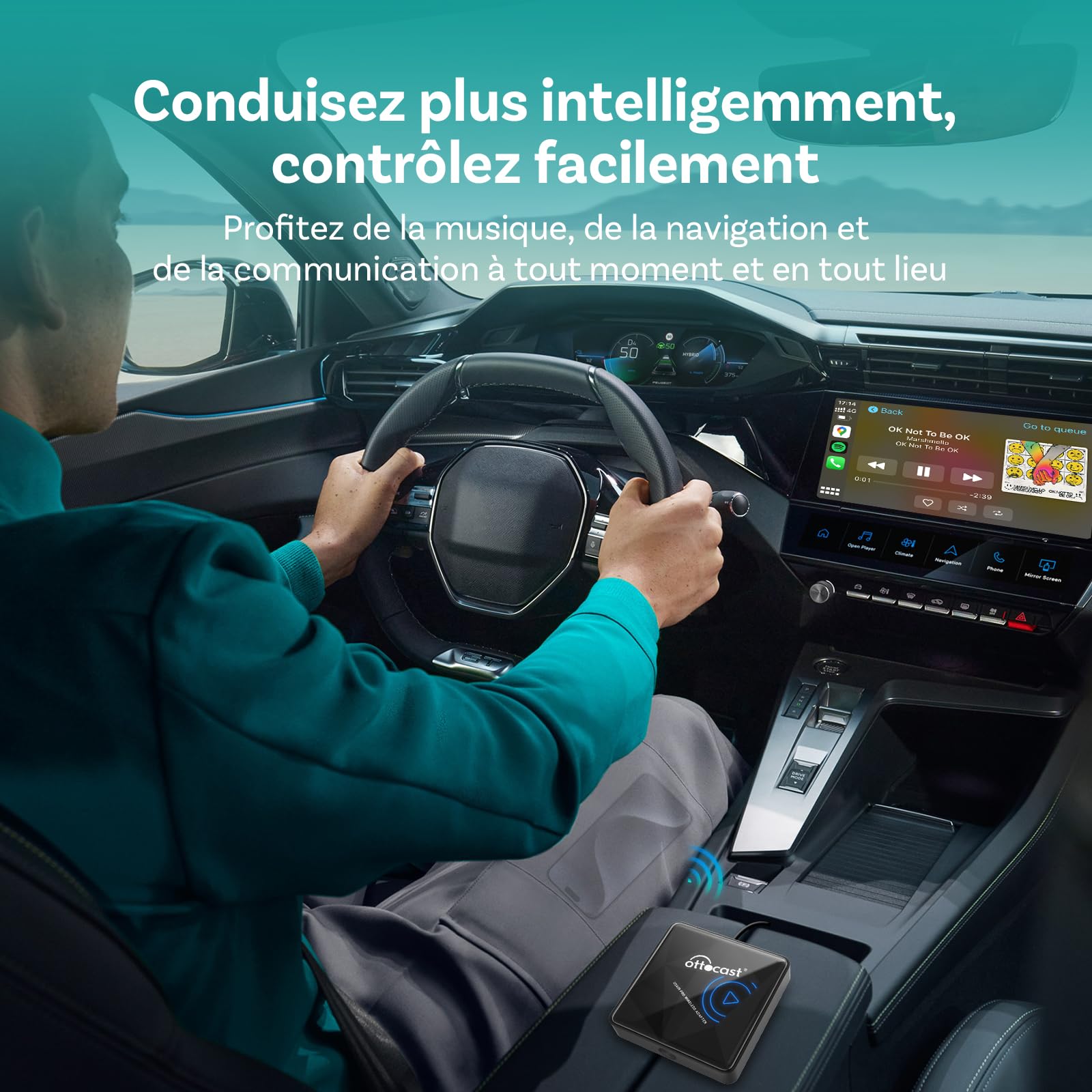OTTOCAST U2Air Pro Adaptateur CarPlay sans Fil, Connexion Bluetooth & Wi-FI sans Couture, Compatible avec iOS 11+, Fonctionne avec Les Véhicules CarPlay Câblés à Partir de 2016