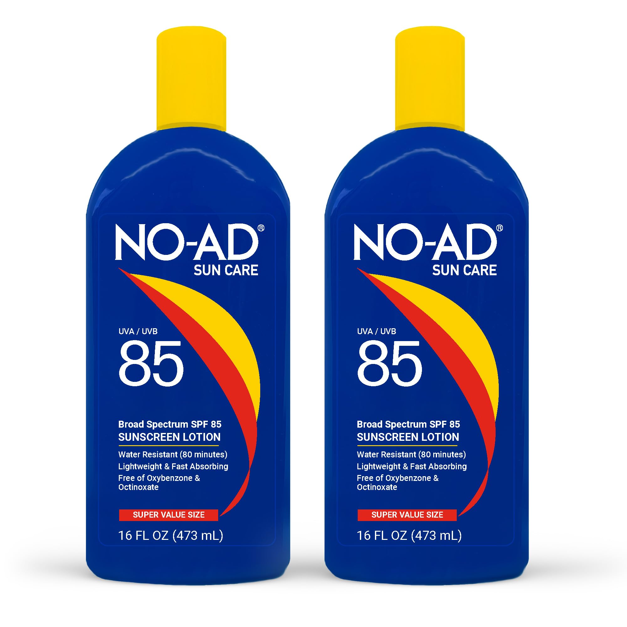 NO-AD SPF 85 Sunscreen Lotion | Broad Spectrum UVA/UVB Protection | Water Resistant | Octinoxate & Oxybenzone Free with moisturizing Vitamin E and Aloe 16oz | Pack of 2