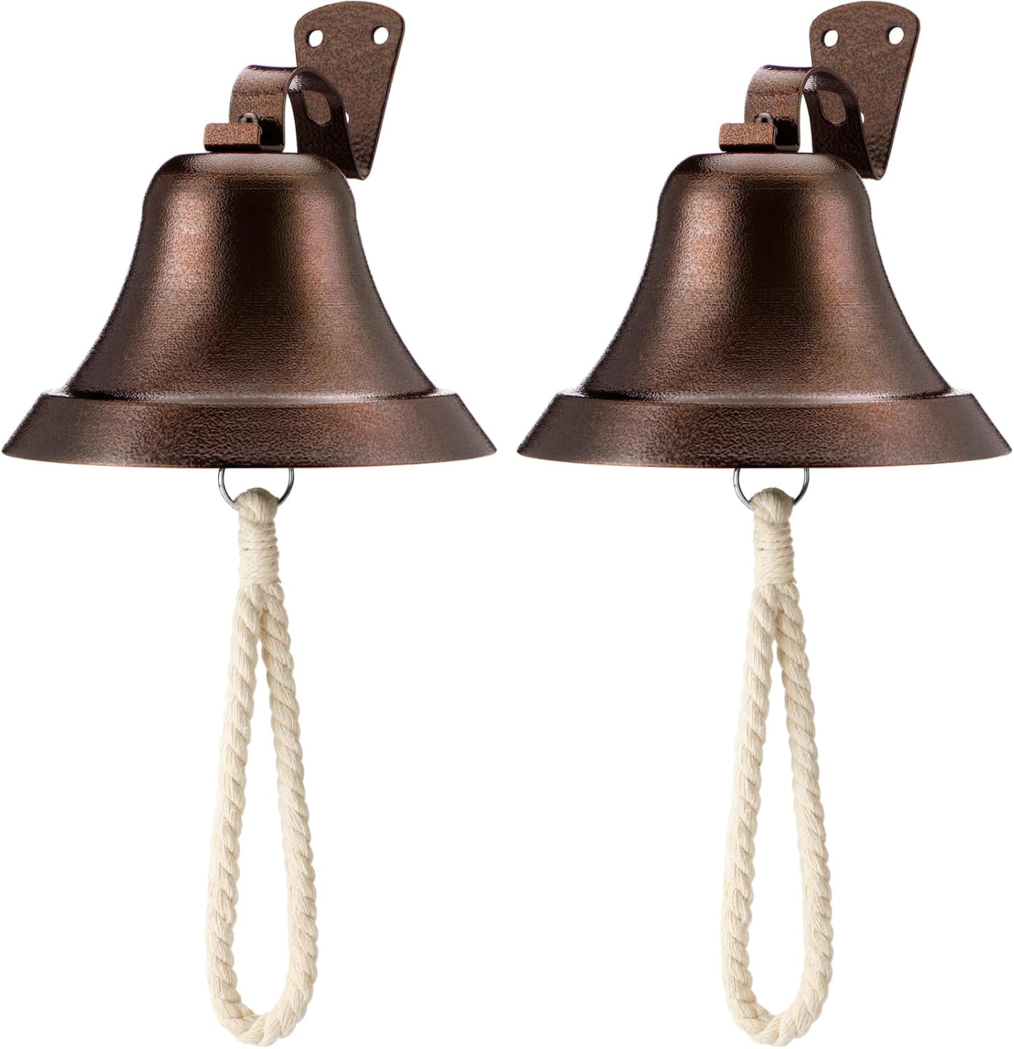 2 Set Hanging Dinner Bell Outdoor & Indoor Metal Bell with Wall Bracket Wall Mounted Vintage Hanging Ring Suitable for Home Farmhouse Doorbell Boat Dog Potty Training or Church(Black)