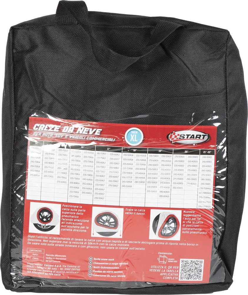 START Set 2 Calze da Neve Bianche | Omologate EN 16662-1 | in Tessuto | Adatte per Auto - SUV - Veicoli Commerciali | Protezione Cerchi | Facili da Montare | Misura Pneumatico all'Interno (Taglia XL)