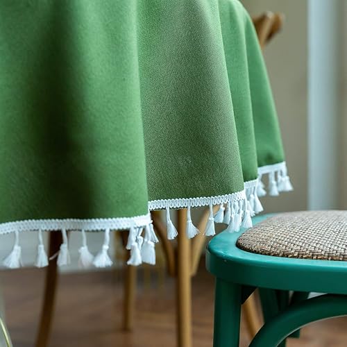 Miniatura 3 de YBEEPID Mantel redondo de algodón pesado con borlas de lino y algodón para mesa de comedor de cocina