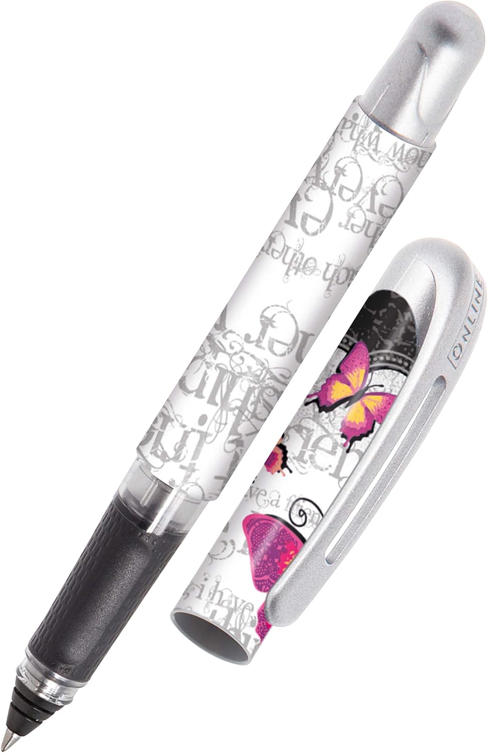 ONLINE Ergonomic Rollerball Pen Cute Roses for School & College │ Soft Grip Part for Left- and Right-Handed │ for Standard Ink cartridges, refillable │ pens for Beginners, Pupils, Students