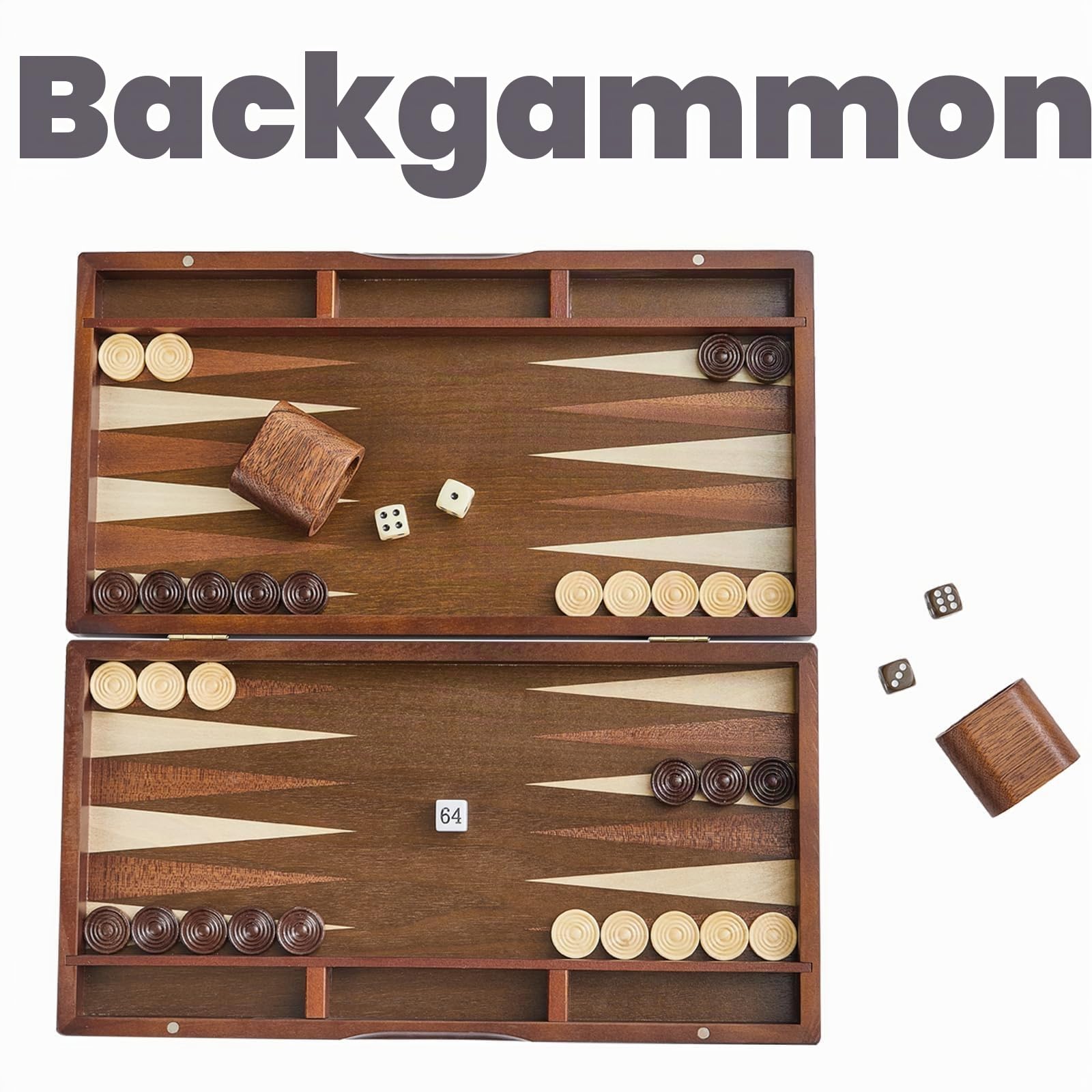 Set de Backgammon para adultos Gran tablero de 40 cm de madera Compacto plegable y perfecto para viajes Incluye dados Juego de mesa clásico para el hogar