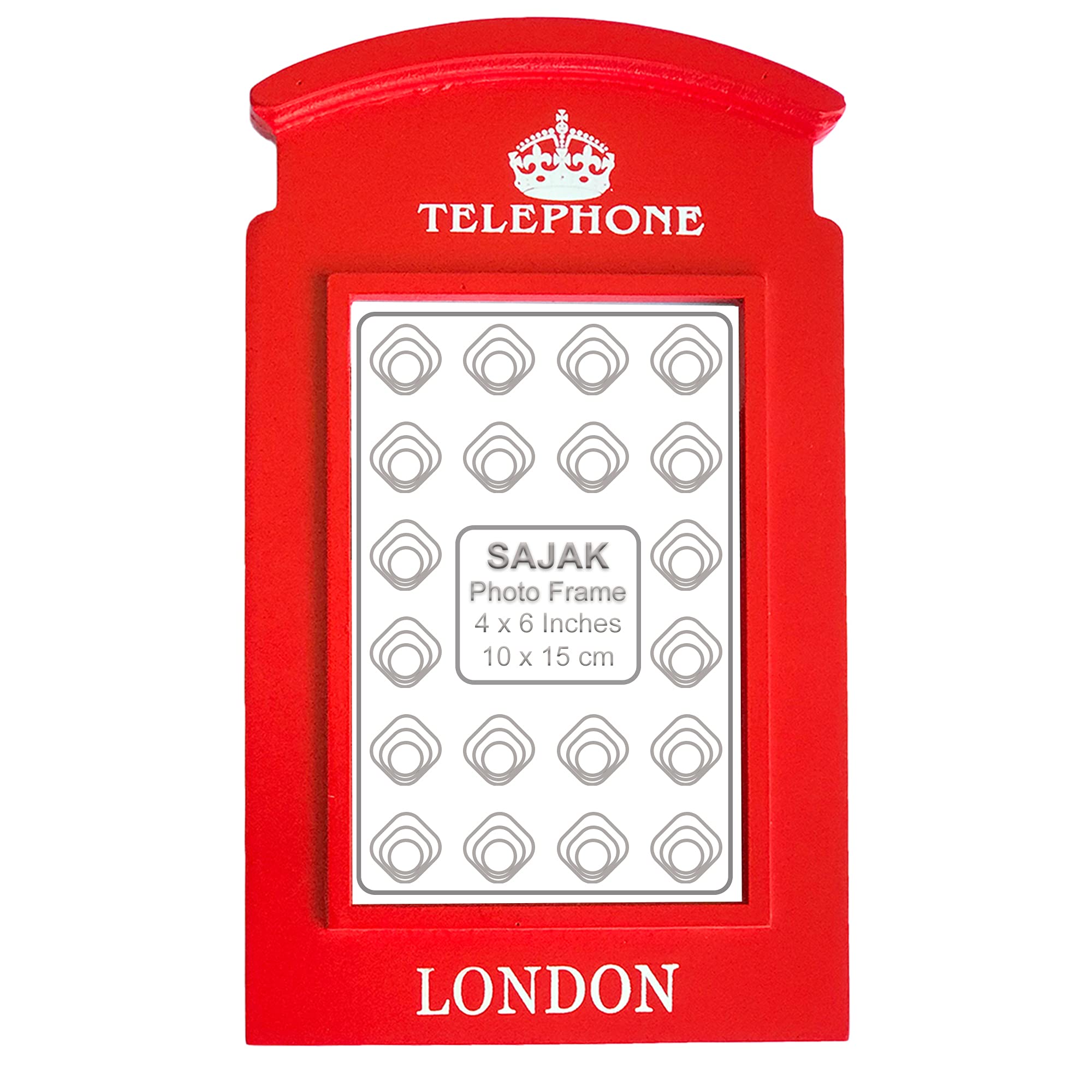 SAJAK London Red Telephone Box Photo Frame 4x6 – Wooden Tabletop Picture Frame, London Souvenir Gift, British Memorabilia, Fits 10x15cm Photos