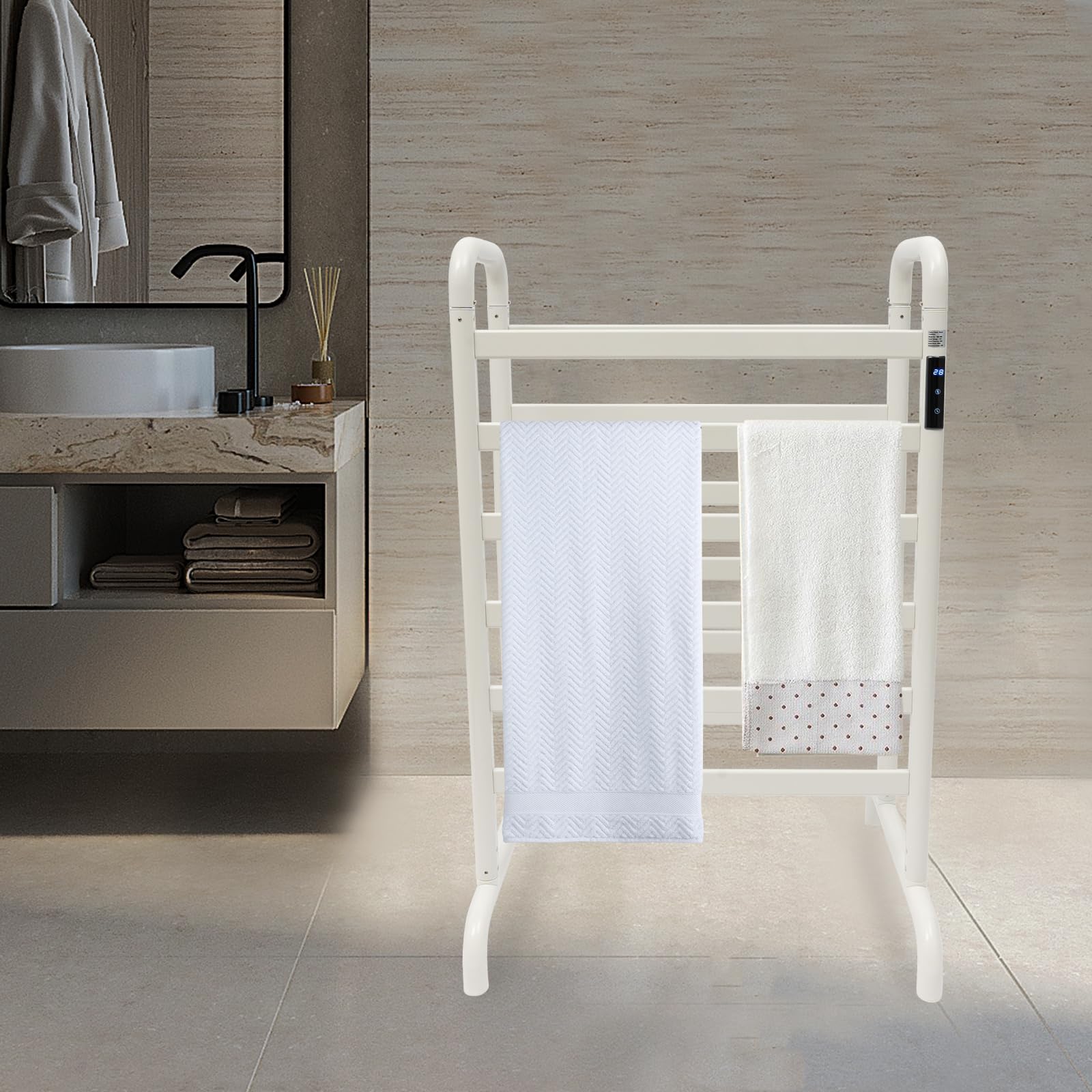 Scaldasalviette elettrico a LED, portasciugamani da bagno, scaldasalviette a parete, con temporizzazione per bagno IPX3