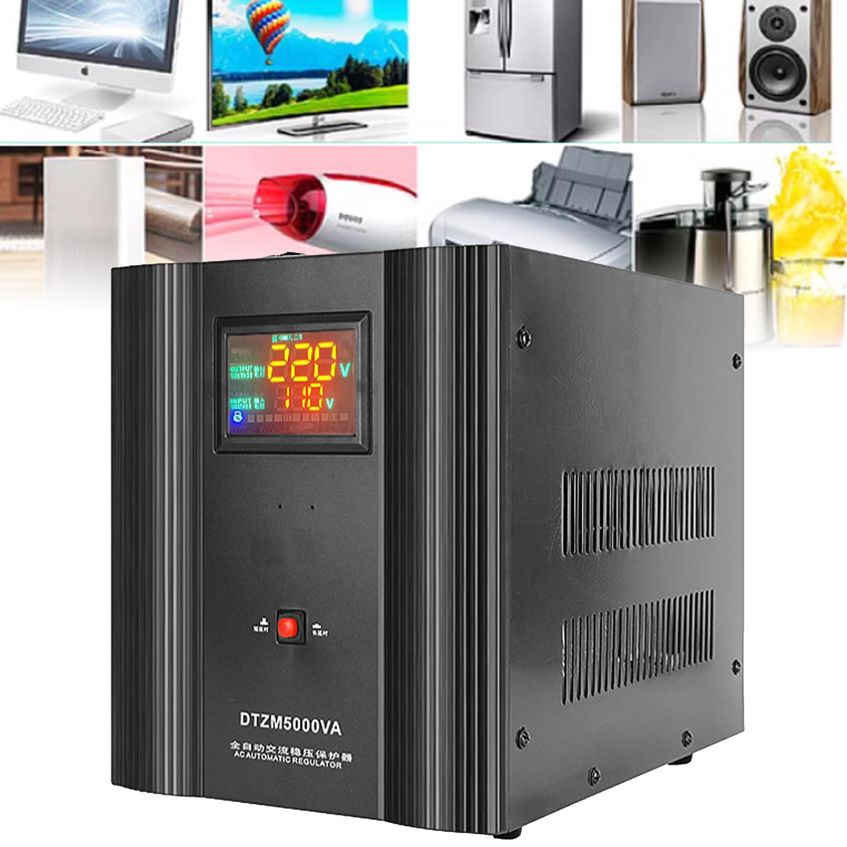 Stabilisateur De Tension Automatique, Régulateur De Puissance Ca Monophasé Haute Puissance Automatique 220 V Adapté à L'ordinateur/Réfrigérateur/Téléviseur,10000W