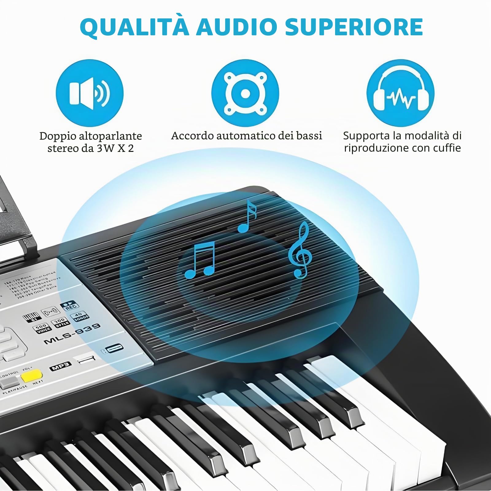 MAMIZO Pianoforte Digitale, tastiera con funzione di registrazione e programmazione E piano, Pianoforte Digitale 61PCS Tasti per Principianti e Professionisti, Tastiera Elettronica con altoparlanti