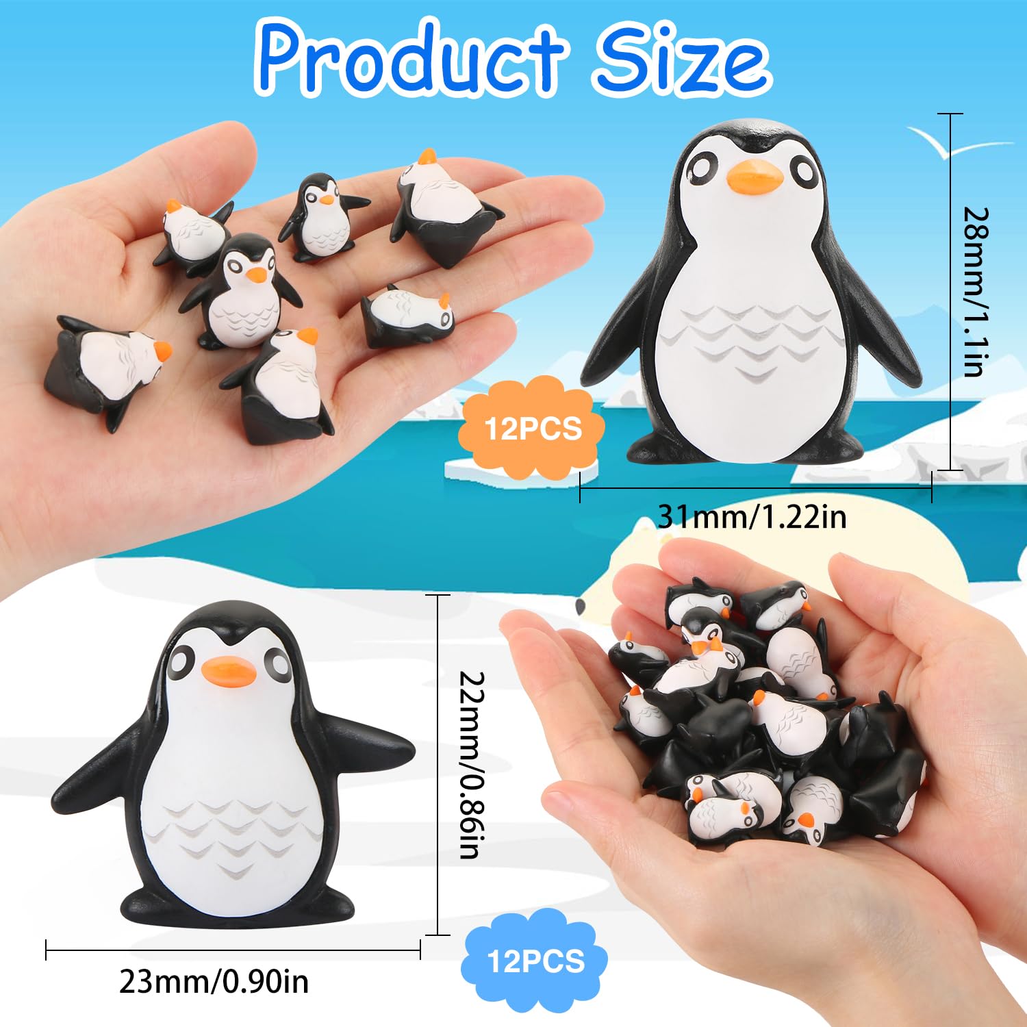 UHOMENY 24pcs Resin Tiny Penguin Statue Cute Mini Penguin Resin Tiny Animals Figurines Cute Black Penguin Cupcake Toppers with box for Garden Landscape Home Decor Cake Decoration DIY Crafts - Image 2