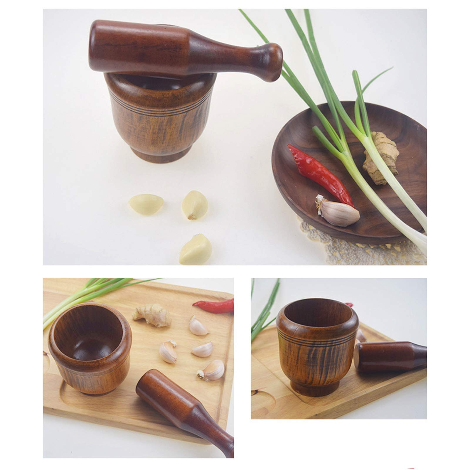 Mortero de Madera para Moler Ajo Jengibre Especias Herramienta de Cocina Manual Ideal para Cocina Española y Preparación de Especias