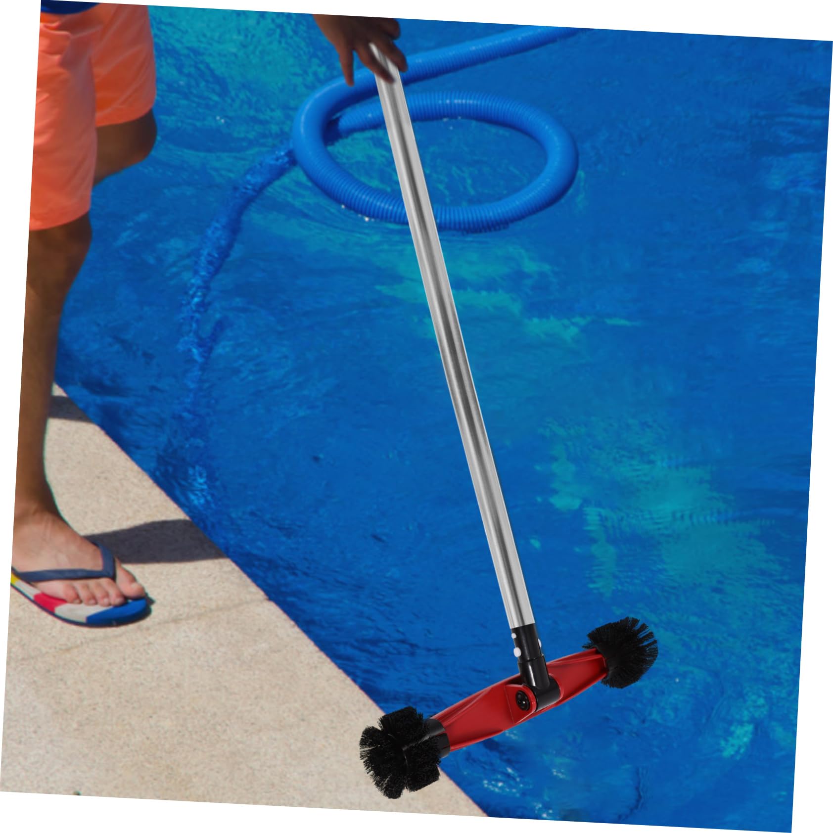 Brosse de Piscine Rotative 180° Poils en Nylon et PP Manche Amovible pour Parois, Angles et Nettoyage des Saletés Fines