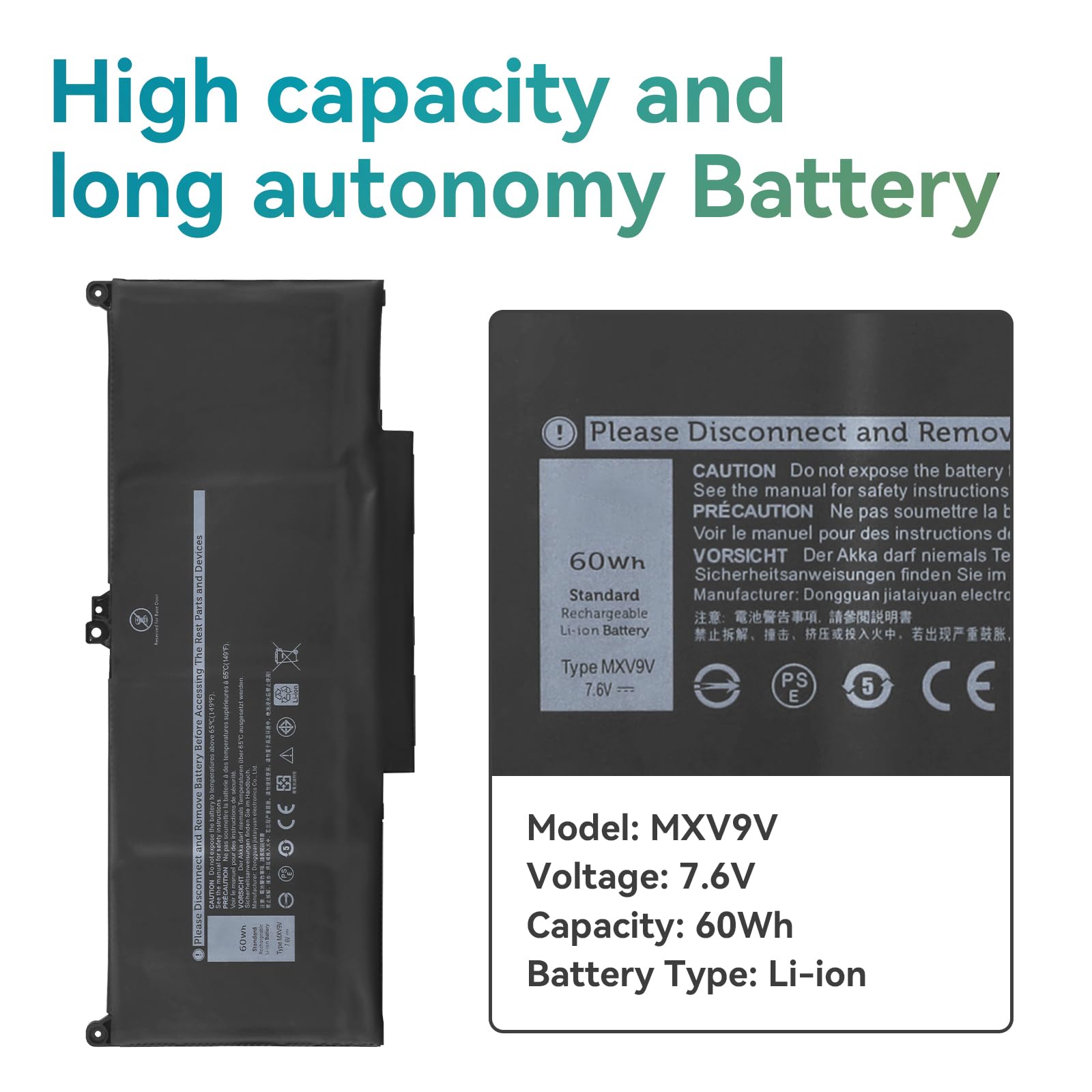 60Wh MXV9V Batterie pour Dell Latitude 5300 5310 7300 7400 E5300 E5310 E7300 E7400 Inspiron 7300 7306 2-in-1 Black P96G P97G P99G P100G P97G001 P97G002 P100G001 451-BCJG D1XK9 829MX 5VC2M N2K62 05VC2M