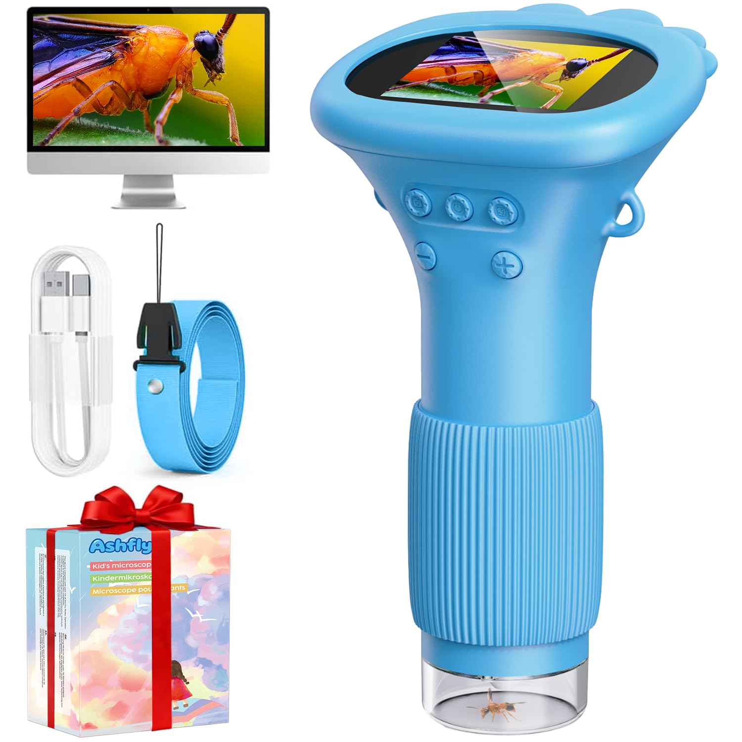 Mikroskop für Kinder, Ashfly 1000X Taschenmikroskop mit 2,0