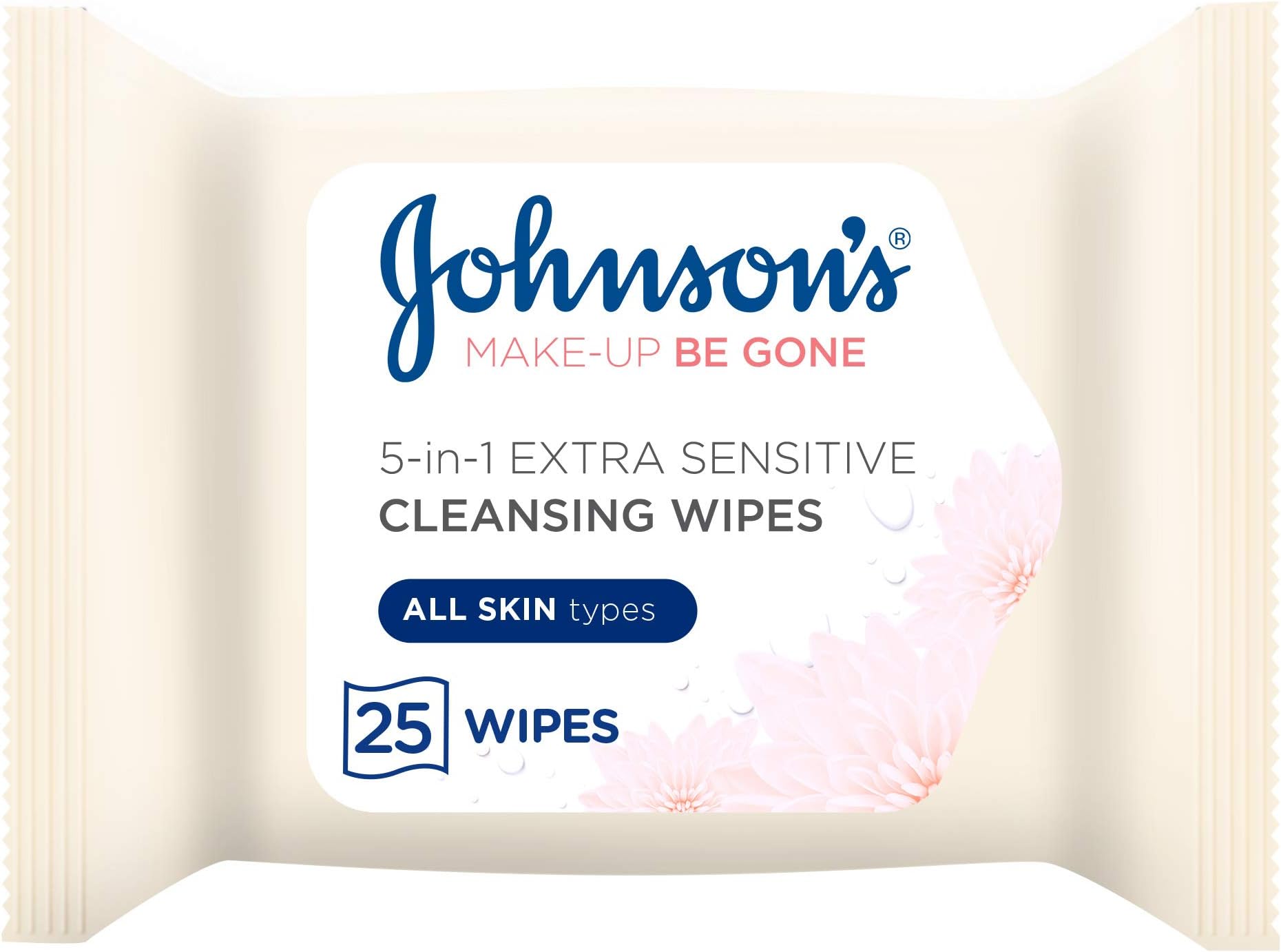 Johnson’s Make-Up Be Gone 5-in-1 Extra-Sensitive Cleansing Wipe, Gently Remove up to 99% of Makeup, Including Waterproof Mascara, Pack of 25 Wipes