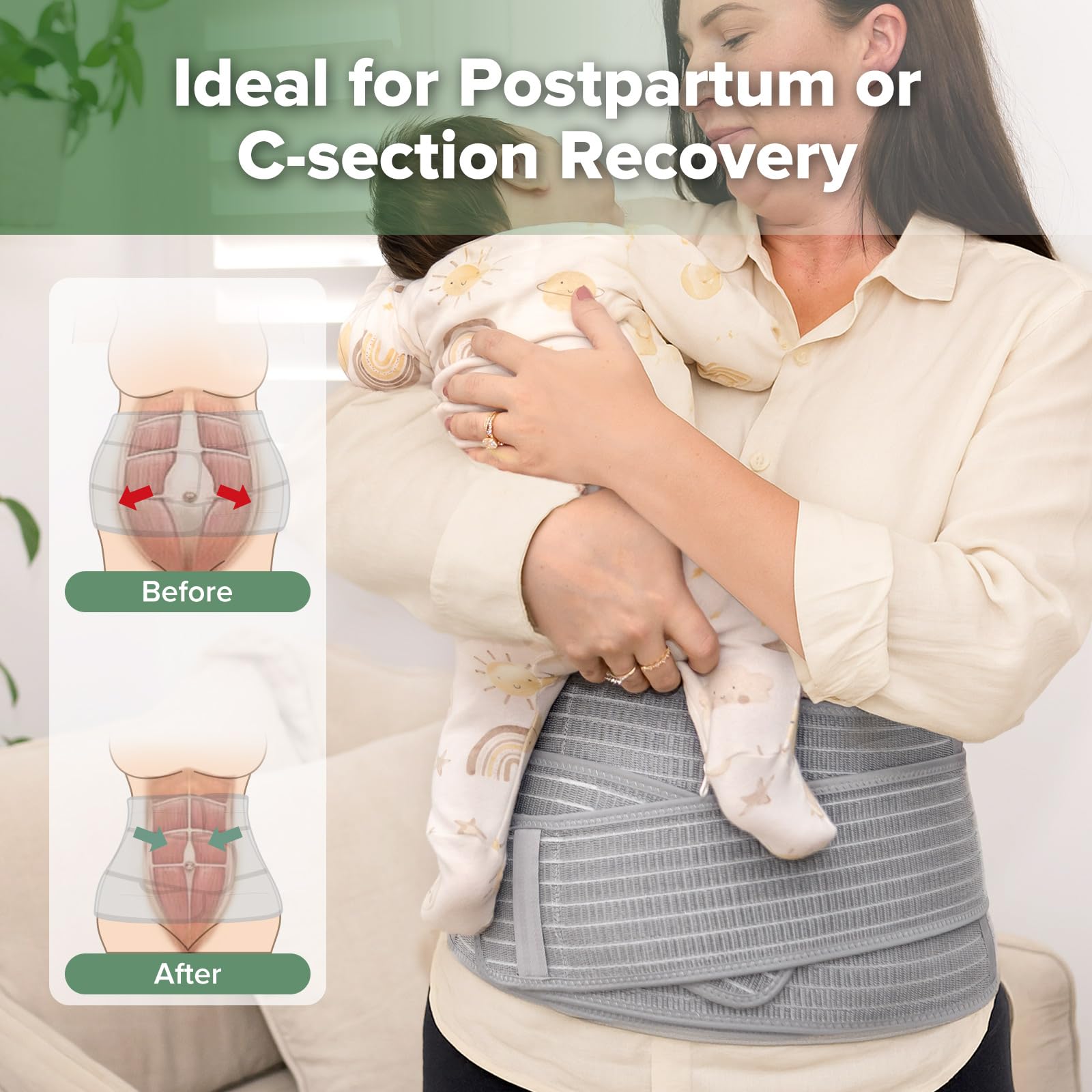 haakaa Fascia addominale postpartum con supporto per la schiena, essenziale postpartum per parto naturale e recupero dopo taglio cesareo, fascia addominale
