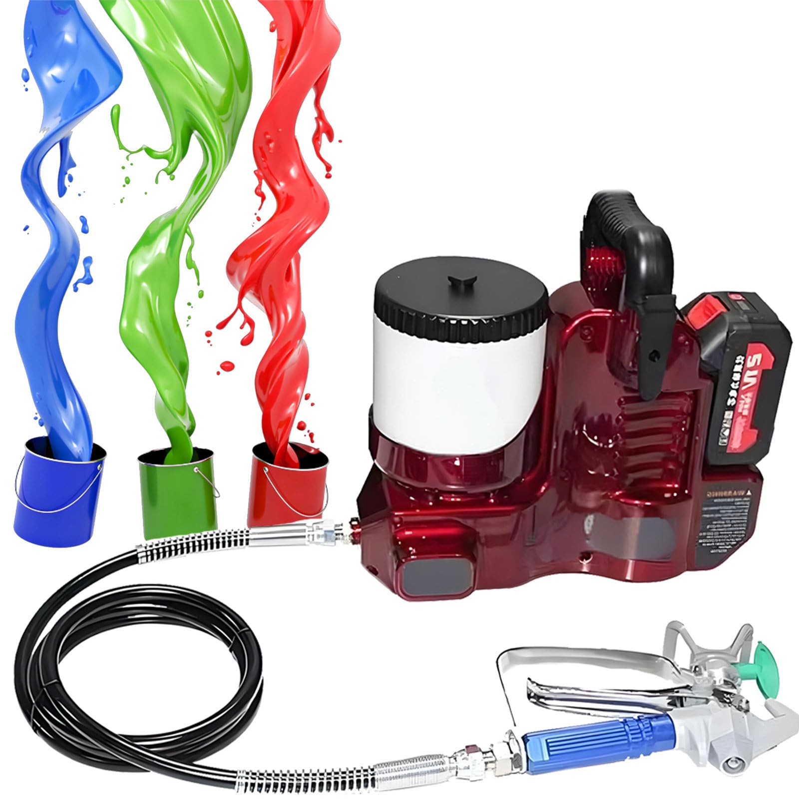 Pulverizador de pintura inalámbrico a batería con manguera ajustable de 70 pulgadas y 6 velocidades