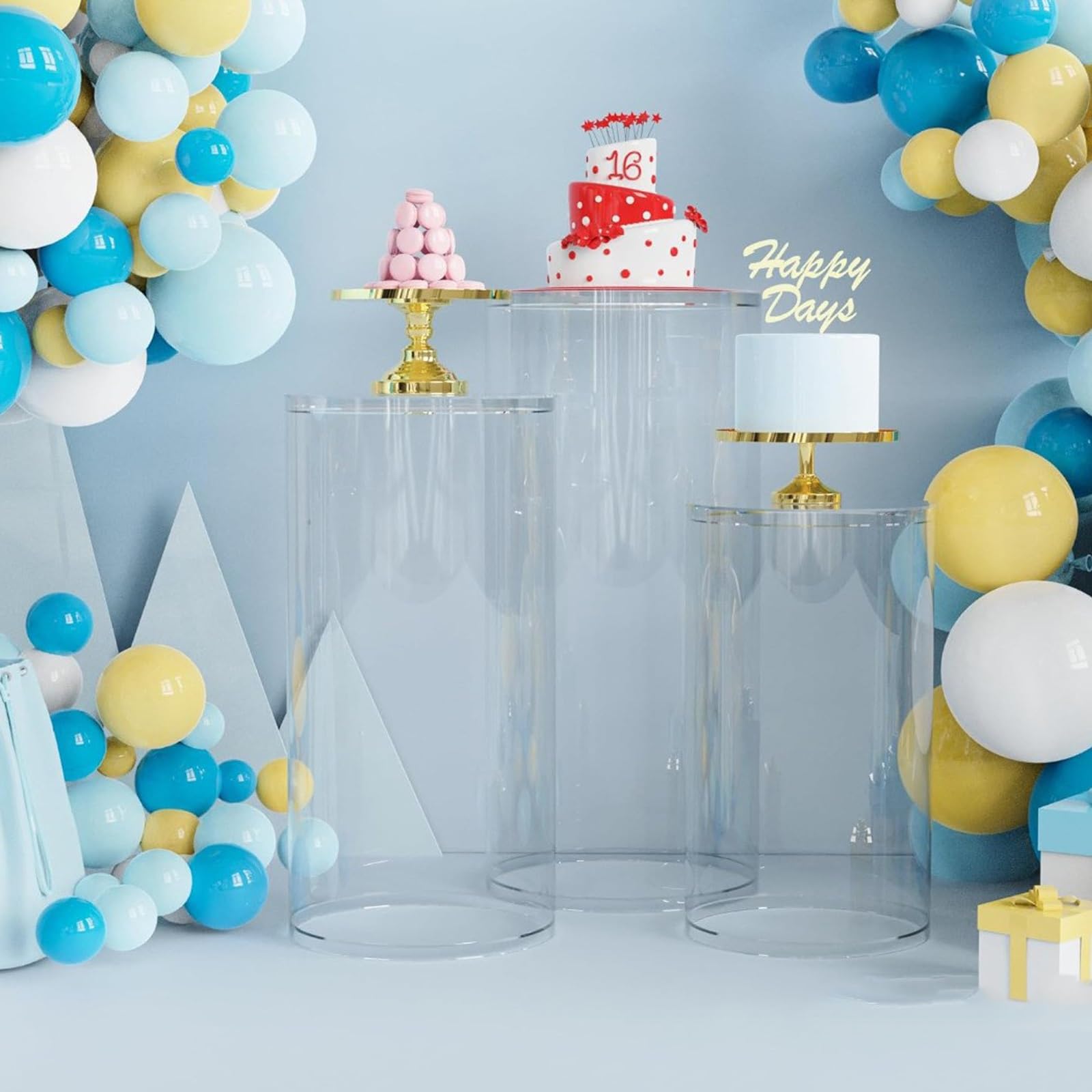 Supporti a Piedistallo Cilindrici per Feste, Supporti a Piedistallo Rotondi Trasparenti, Grandi Tavoli Cilindrici Rotondi per Feste per Decorazioni Artistiche per Feste Di Compleanno e Matrimonio(3 Pc