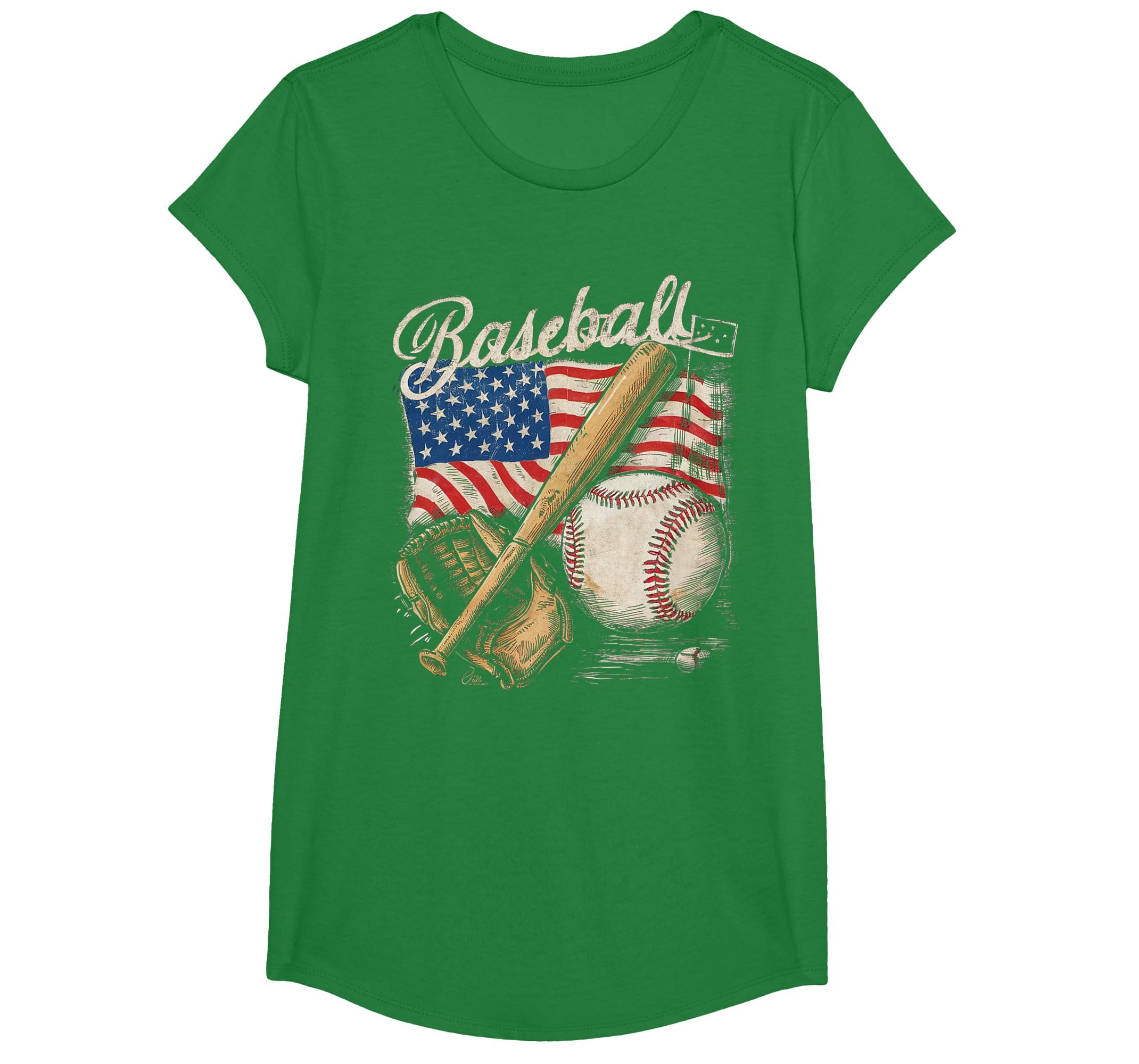American Flag Baseball Player Bat Fan Catcher Pitcher USA T-Shirt
