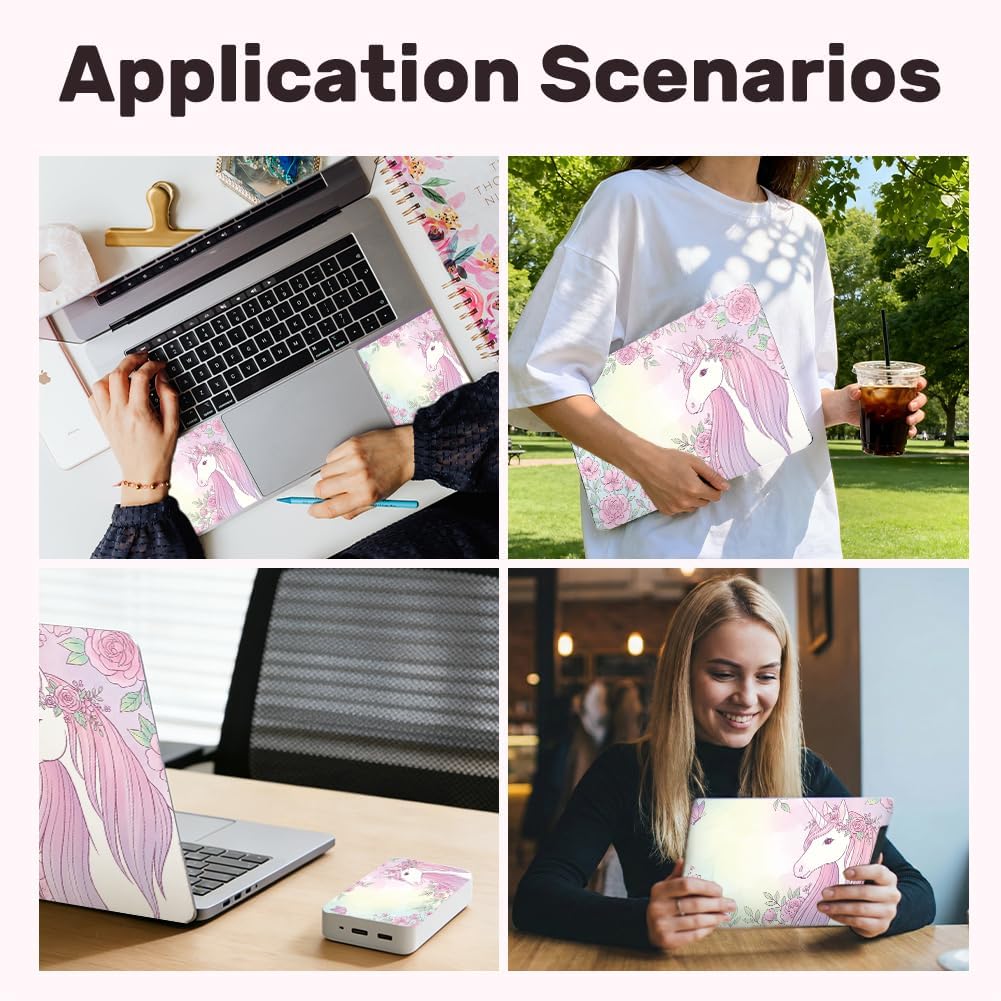 3Pcs Laptop Skin Sticker Decal Magical Horse PVC Laptop Sticker Fits for 12-16 Inch Notebook Waterproof Scratch Proof Rose Universal Notebook PC Personalized Protector Gift image 5