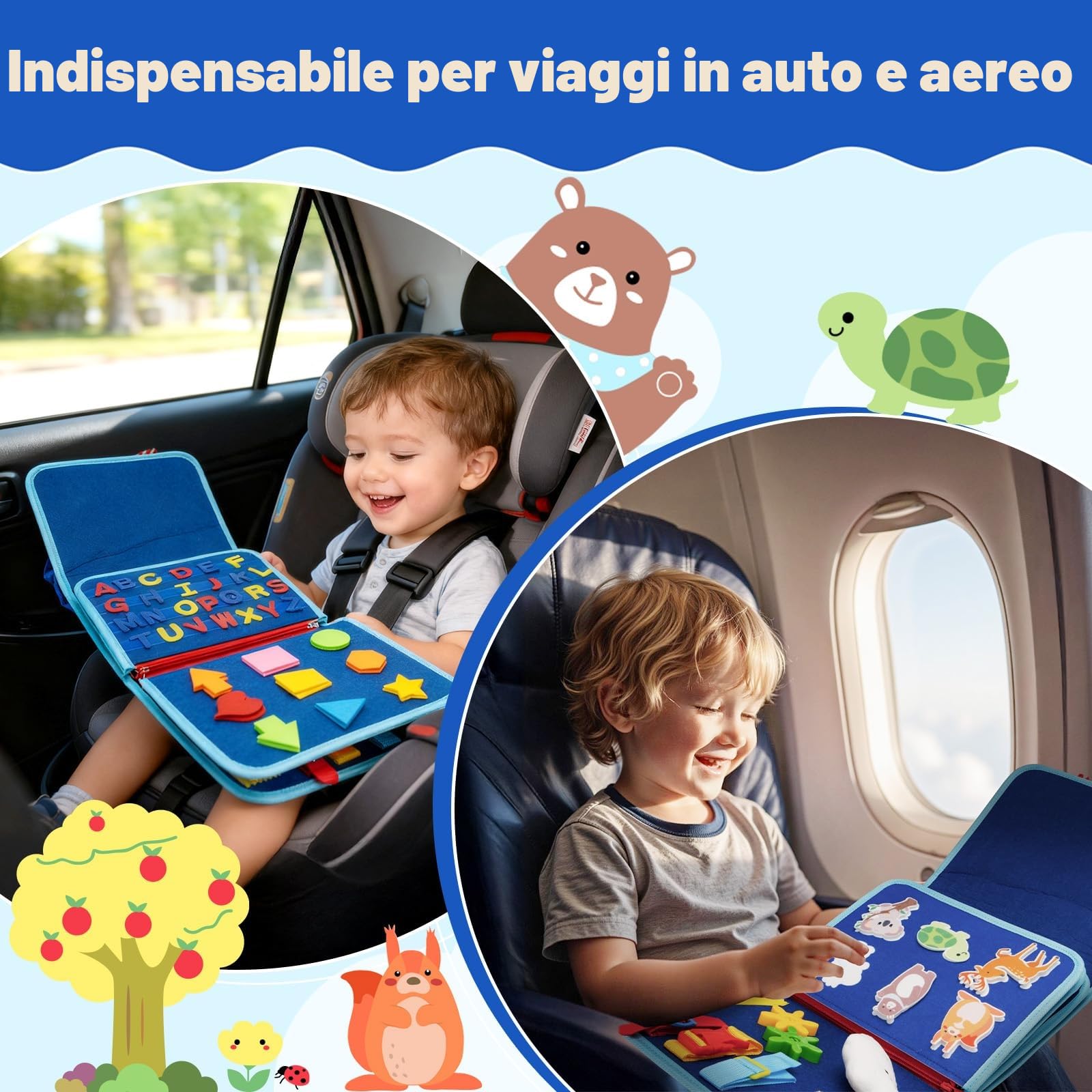 Busy Board Giochi Montessori 2 3 4 5 Anni, Pannello Sensoriale Bambini Montessori Giochi Educativi, Gioco da Viaggio Regali per Bambini