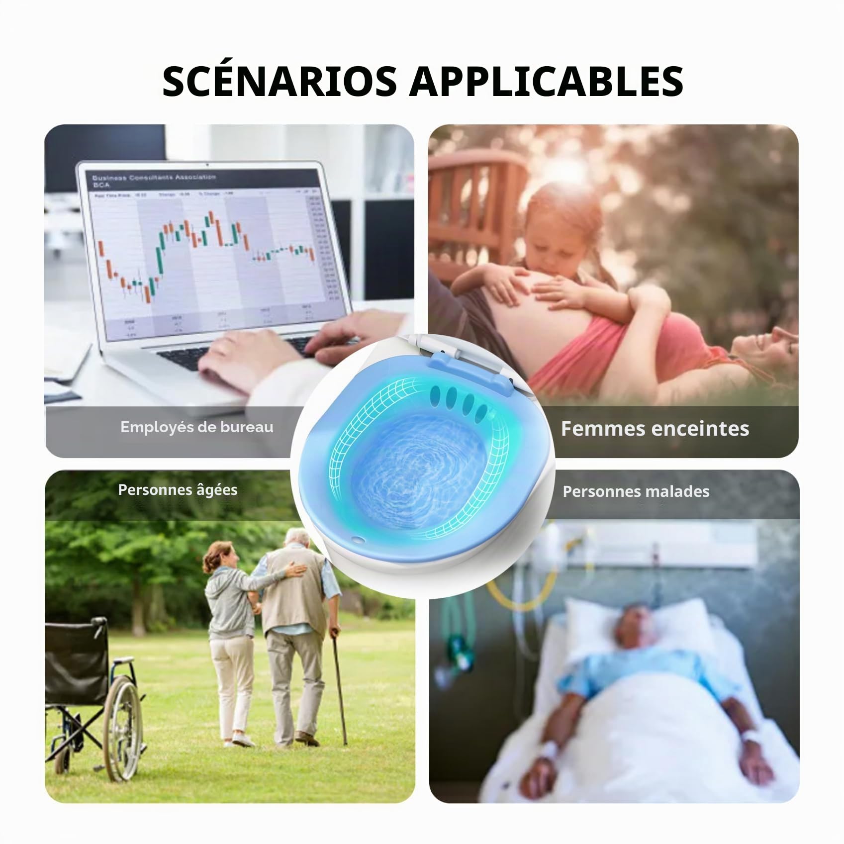 Baignoire de sitz Pliable pour Les Toilettes, bassin de Bain Sitz Portable pour trempage par siège pour Les Toilettes baignoires périnéales pour Un soulagement hémorroïdal