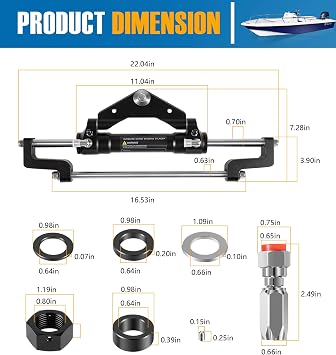 Camoo HC5345-3 Hydraulic Steering Cylinder Front Mount Helm Replace for Seastar 300HP Outboard Steering Cylinder HC5345-3, Max Pressure 10.3MPa/1500PSI with Two-Way Lock Valve and ORB Fittings