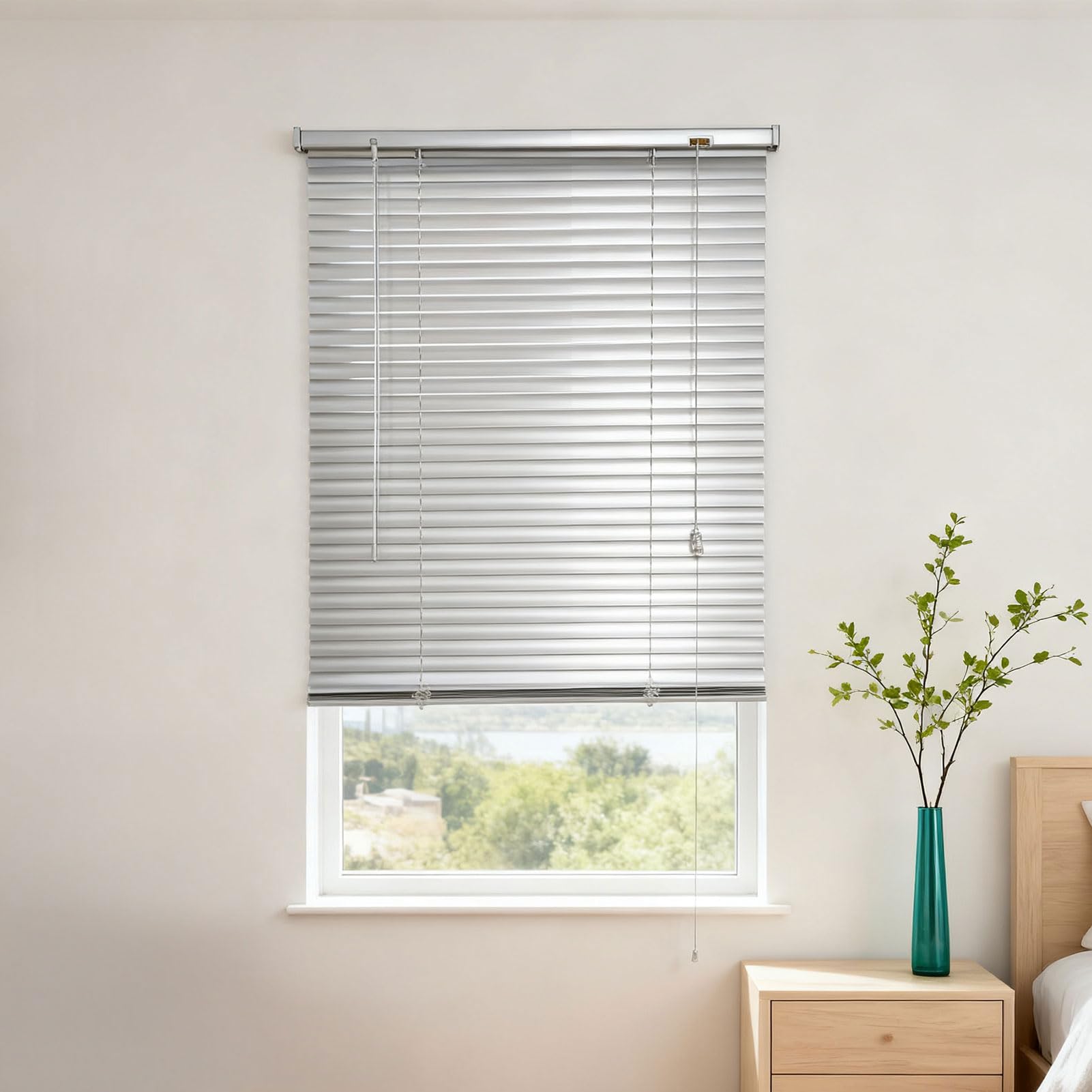 INMOZATA 25mm Thin Slat Aluminum Venetian Blind, Easy Fit Trimmable Window Venetian Blind for Home, Office & Kitchen(Silver,70Wร130H cm)