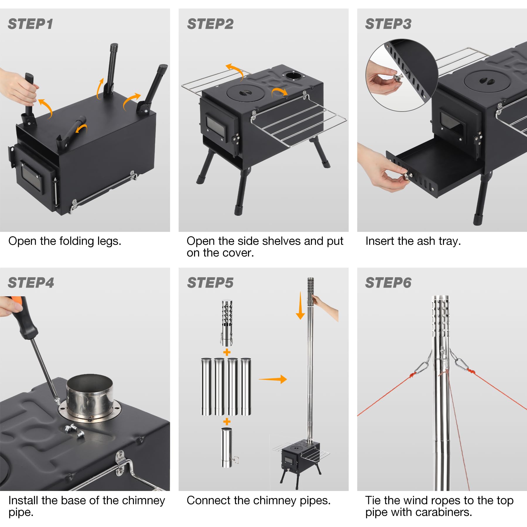 REDCAMP Camping Zelt Herd, Faltbarer Zelt Holz Brennofen, Tragbarer heißer Zelt Holzofen mit winddichtem Kamin für Outdoor Camping Kochen, schwarz