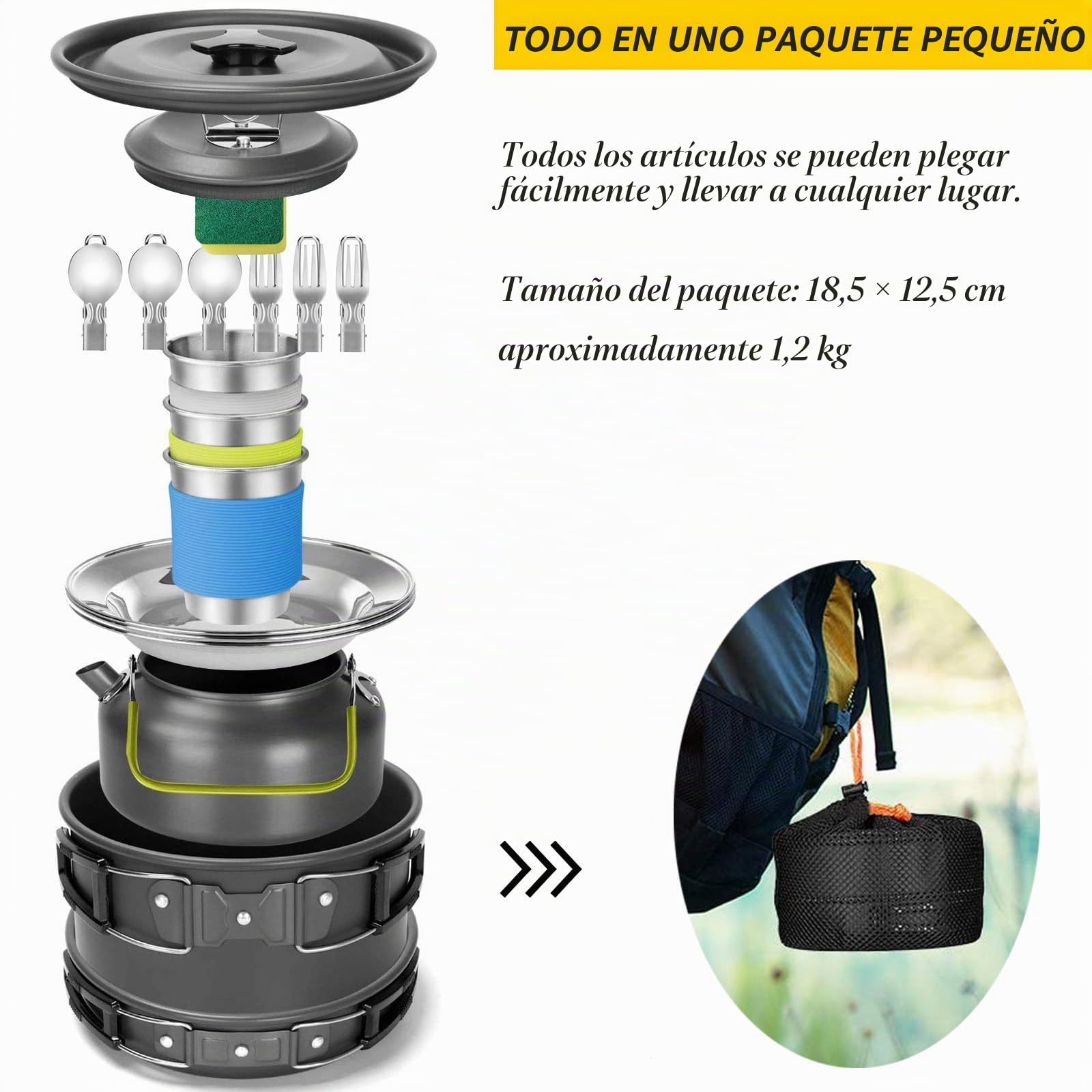 Juego de vajilla de camping AUHOU utensilios de cocina de aluminio al aire libre juego ollas