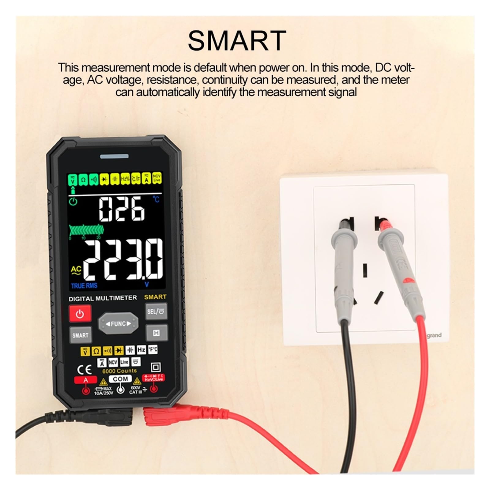 Inteligentny Multimetr Auto Range True RMS NCV DC AC Tester Napięcia Automatyczny Woltomierz Pomiar Temperatury Cyfrowy Multimetr Dokładny Pomiar(120B-blue)