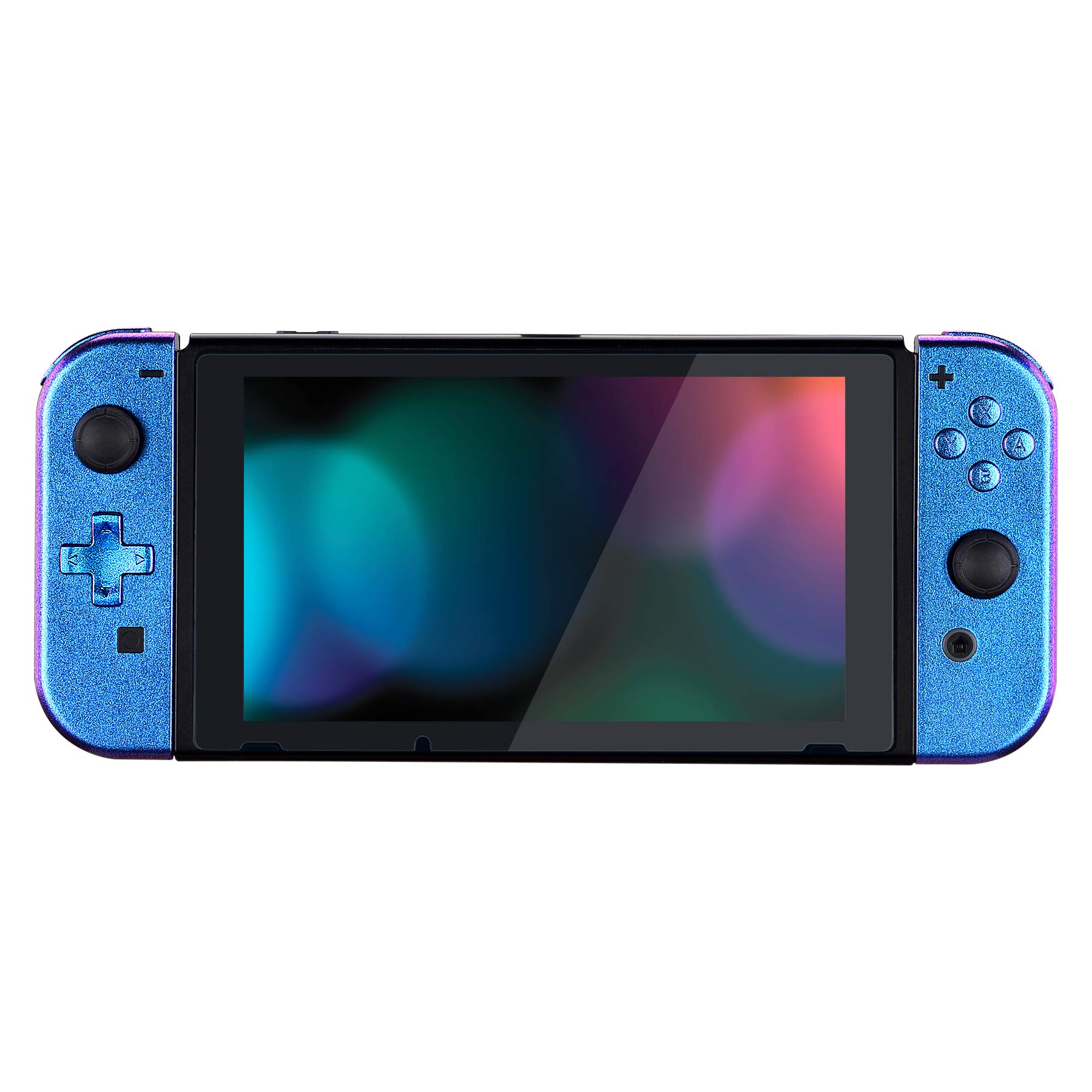 eXtremeRate NS Joycon Hülle & Buttons, DIY-Ersatz Gehäuse D-Pad Ver. Case Grips & Knöpfe Skin Shell Ersatzteil für Nintendo Switch/Switch OLED Joycon Controller-Lila Blau [KEIN Joy Con]