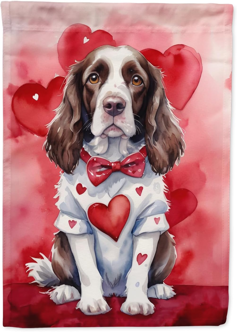 Caroline's Treasures DAC5339CHF English Springer Spaniel My Valentine House Flag Large Porch Sleeve Pole Decorative Outside Yard Banner Artwork Wall Hanging, Polyester, House Size, Multicolor