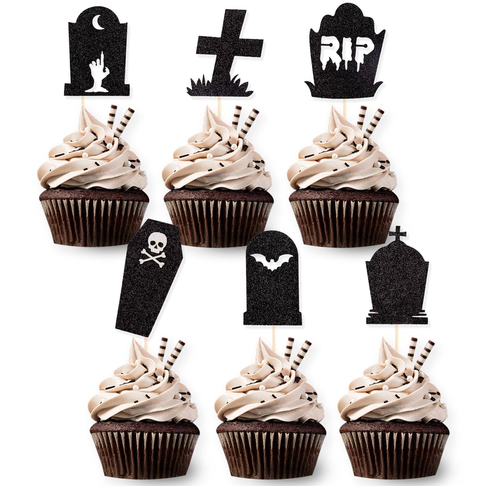Halloween Cupcake Toppers Set - 12 Stück Glitzernde Kuchen Deko Für Halloween Party