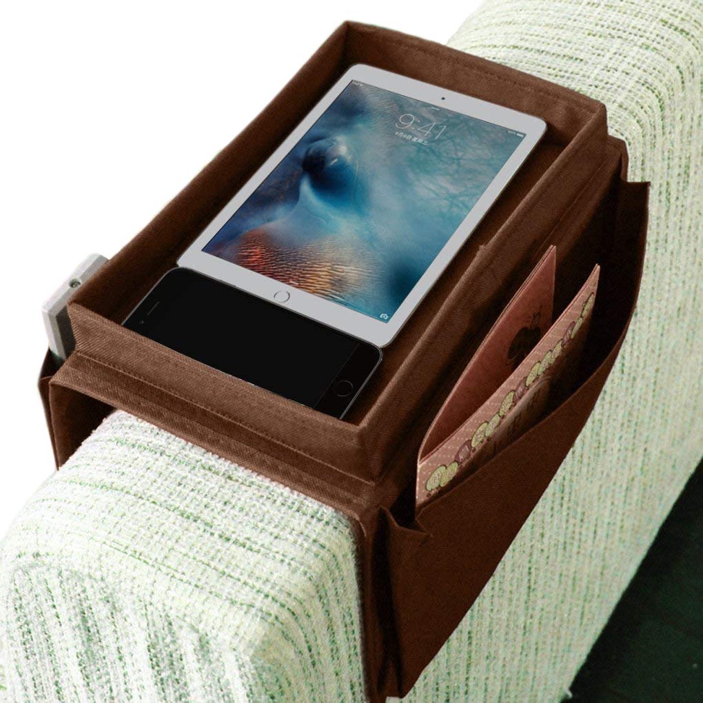 Organizer Per Bracciolo Divano - Con Portabicchieri E Tasche - Per Telecomando, Cellulare, Riviste - Grigio - Foto 4