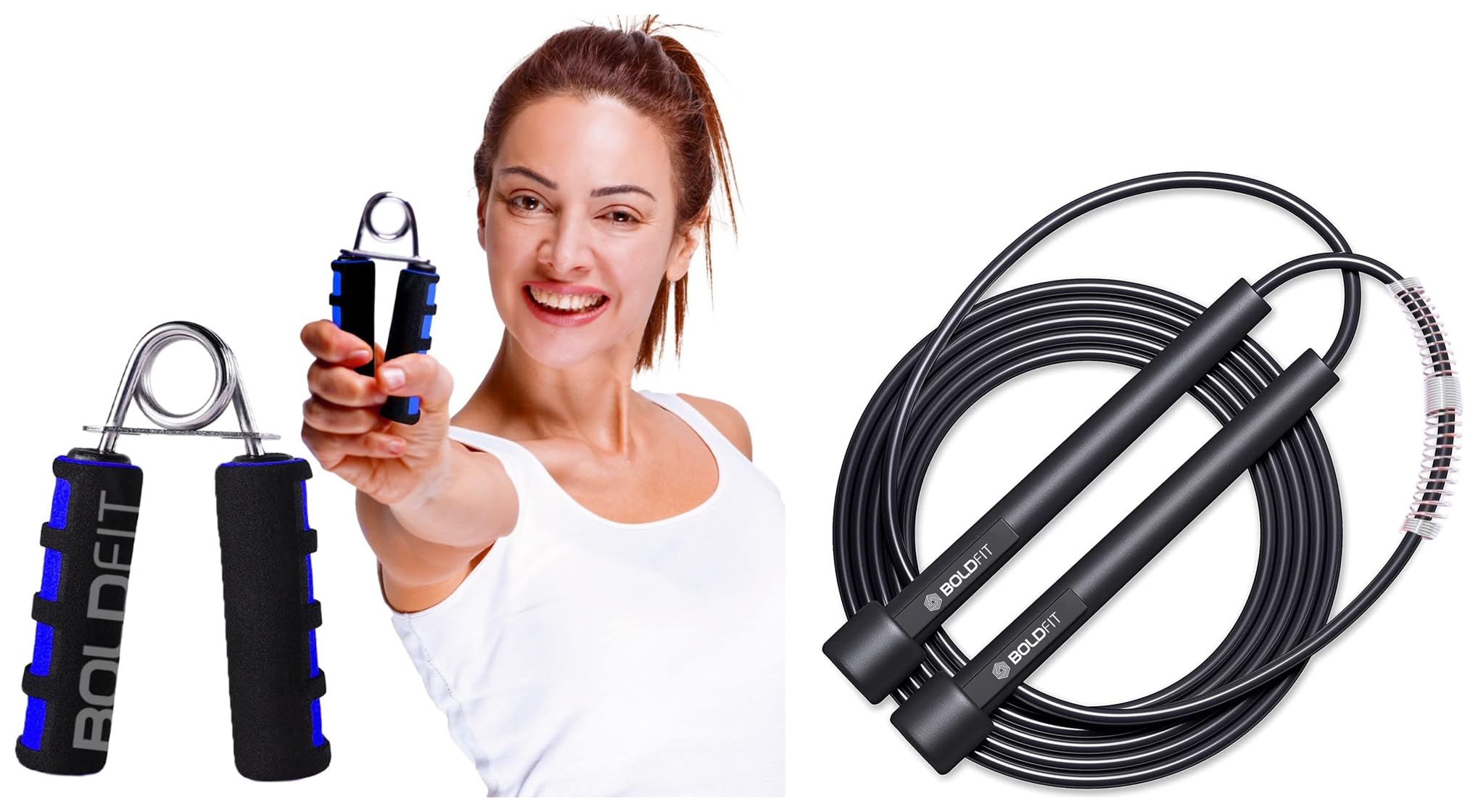 Boldfit Polyvinyl Chloride Skipping Jumping Rope with Adjustable Height Speed - Black & Boldfit Hand Grip Strengthener with Foam Handle Blue-Black (B0CDGX2L18) Amazon Price History, Amazon Price Tracker