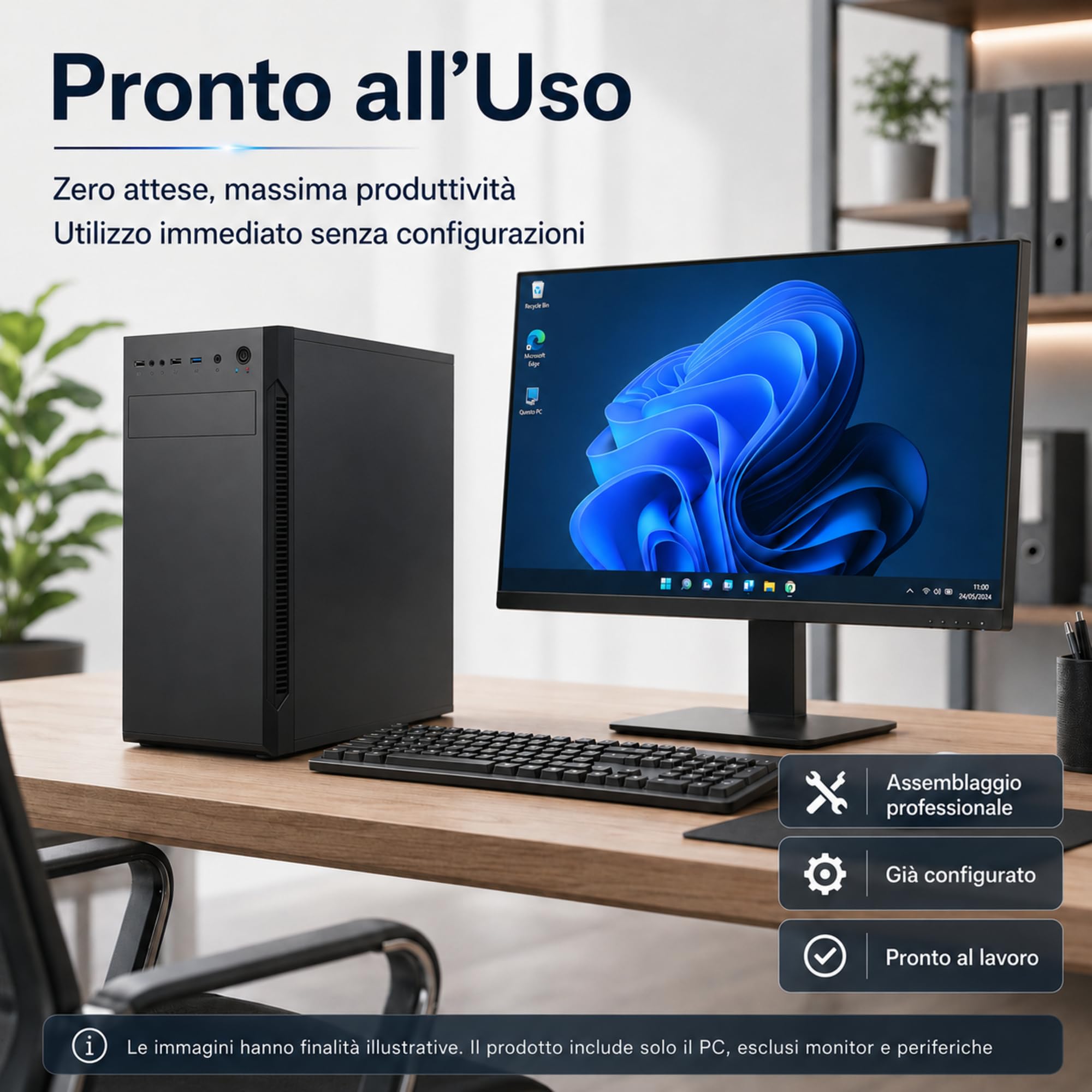 PC Fisso Intel Core Ultra 5 225F AI Integrata • Scheda Video RTX 5060 8GB • RAM 16GB DDR5 • SSD 500GB NVMe M.2 • WiFi AC e Bluetooth • HDMI • USB 3.2 • Computer Fisso Desktop Windows 11 Pro