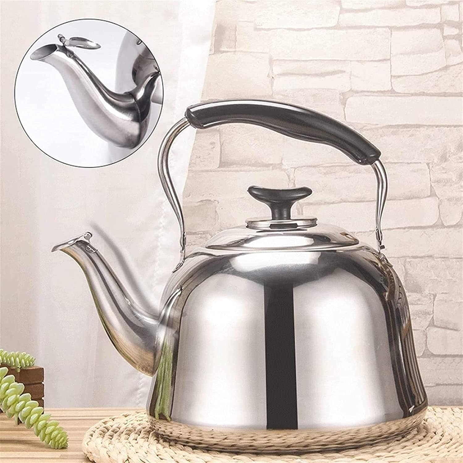 Tetera Tipo Cocinas Tetera Silbante De Acero Inoxidable Con Mango Antiquemaduras Adecuado Para Todas Las Estufas Calentar Agua Té(6L)