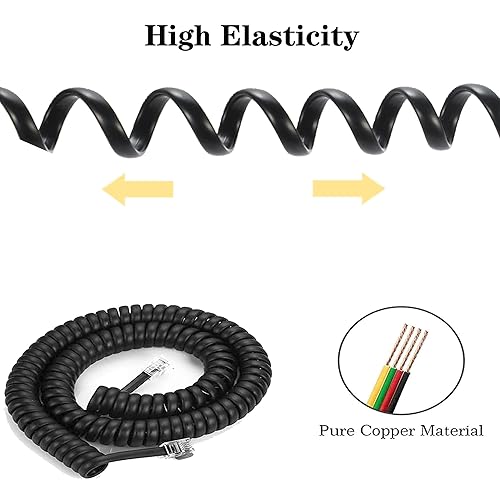 Miniatura 3 de Cable de teléfono Landline 8 pies sin enrollar1.4 pies en espiral para teléfono fijo cable RJ9 4P4C accesorio de teléfono, negro (paquete de 10)