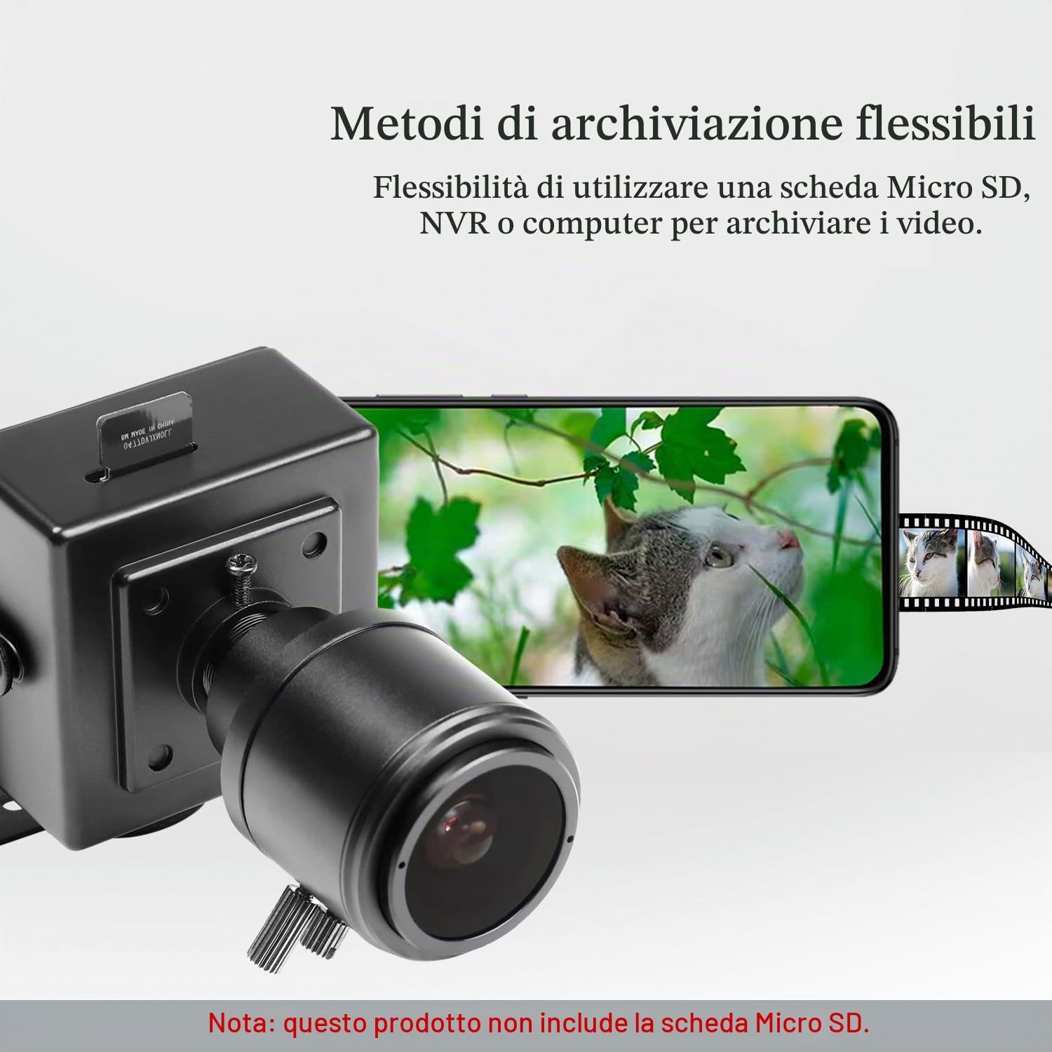 Mini telecamera di sicurezza 5MP, zoom manuale 2.8-12mm, piccola telecamera di sorveglianza interna PoE, rilevamento movimento, funziona con scheda SD/NVR, fino a 256GB TF Card (I712-P-TS-SD)